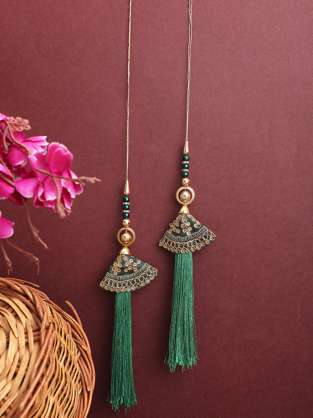 Women's wedding Handmade Hanging bridal heavy Green Tassels Lehange Fancy Beautiful Pair of Latkans