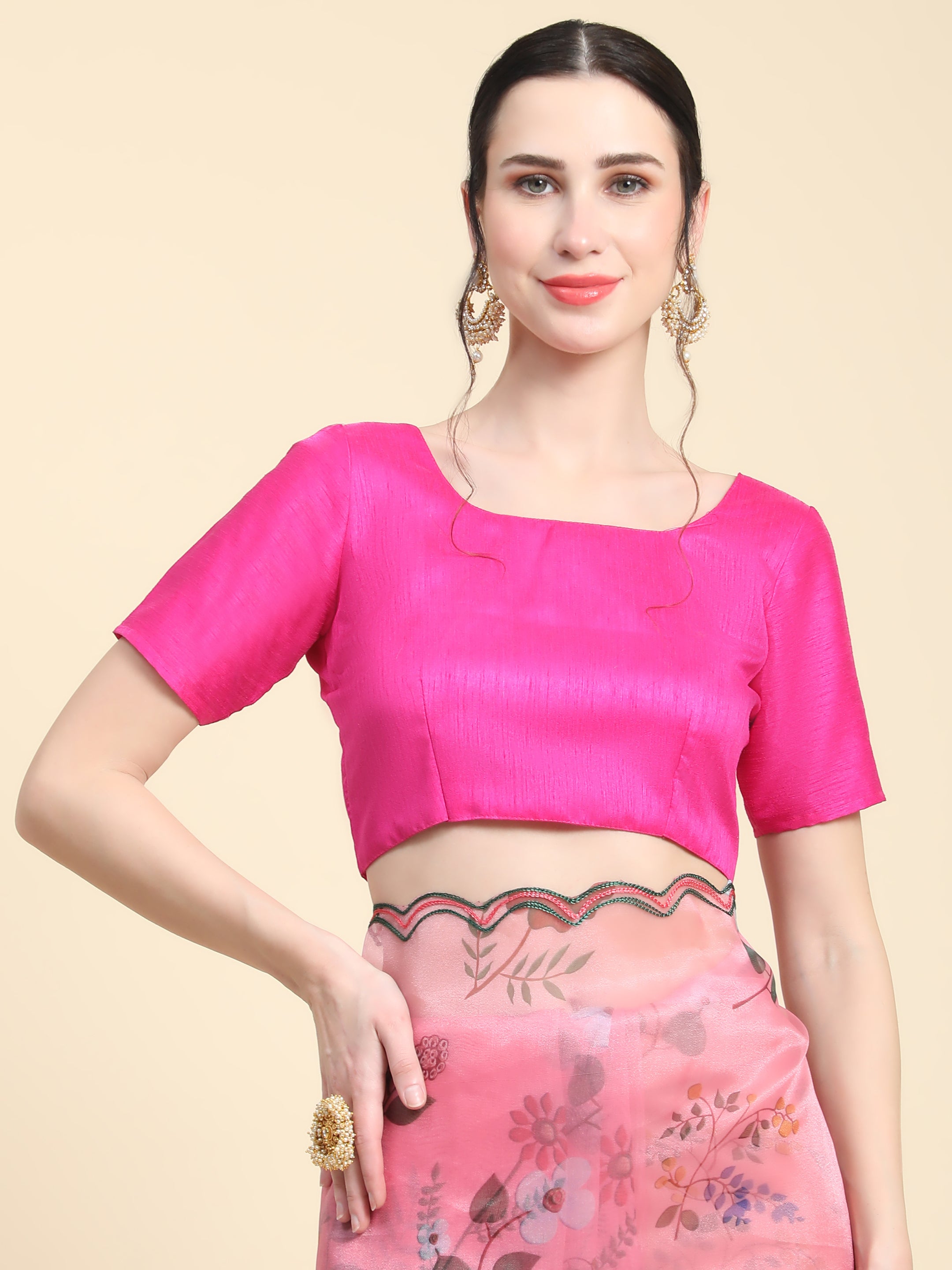Women's Pink Party Wear Organza Saree Cutwork Border - Vamsee