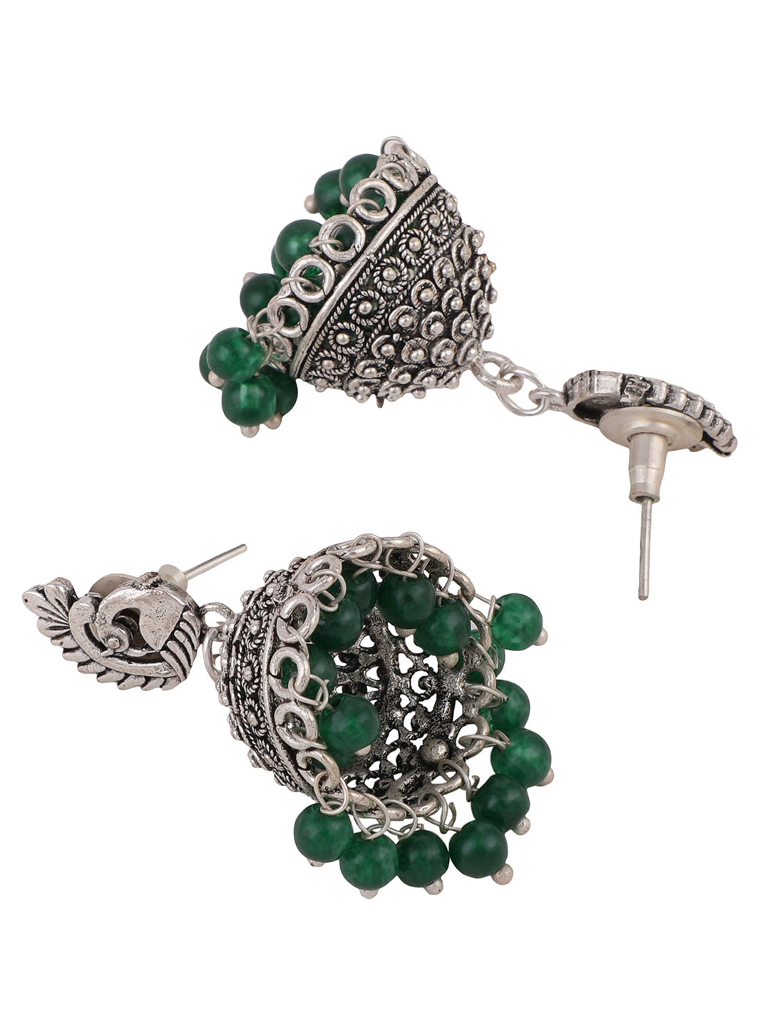 Women's Set Of 2 Oxidised Silver And Gold Plated Pearl Jhumka Earring