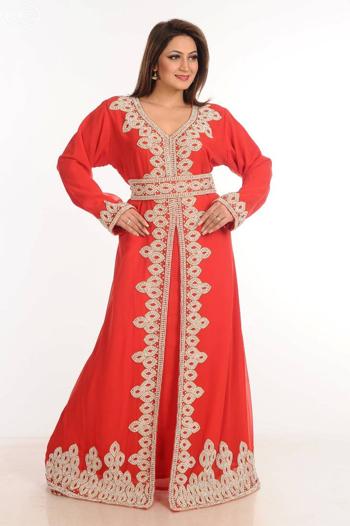 Women's Red Georgette  Animal Print Kaftan