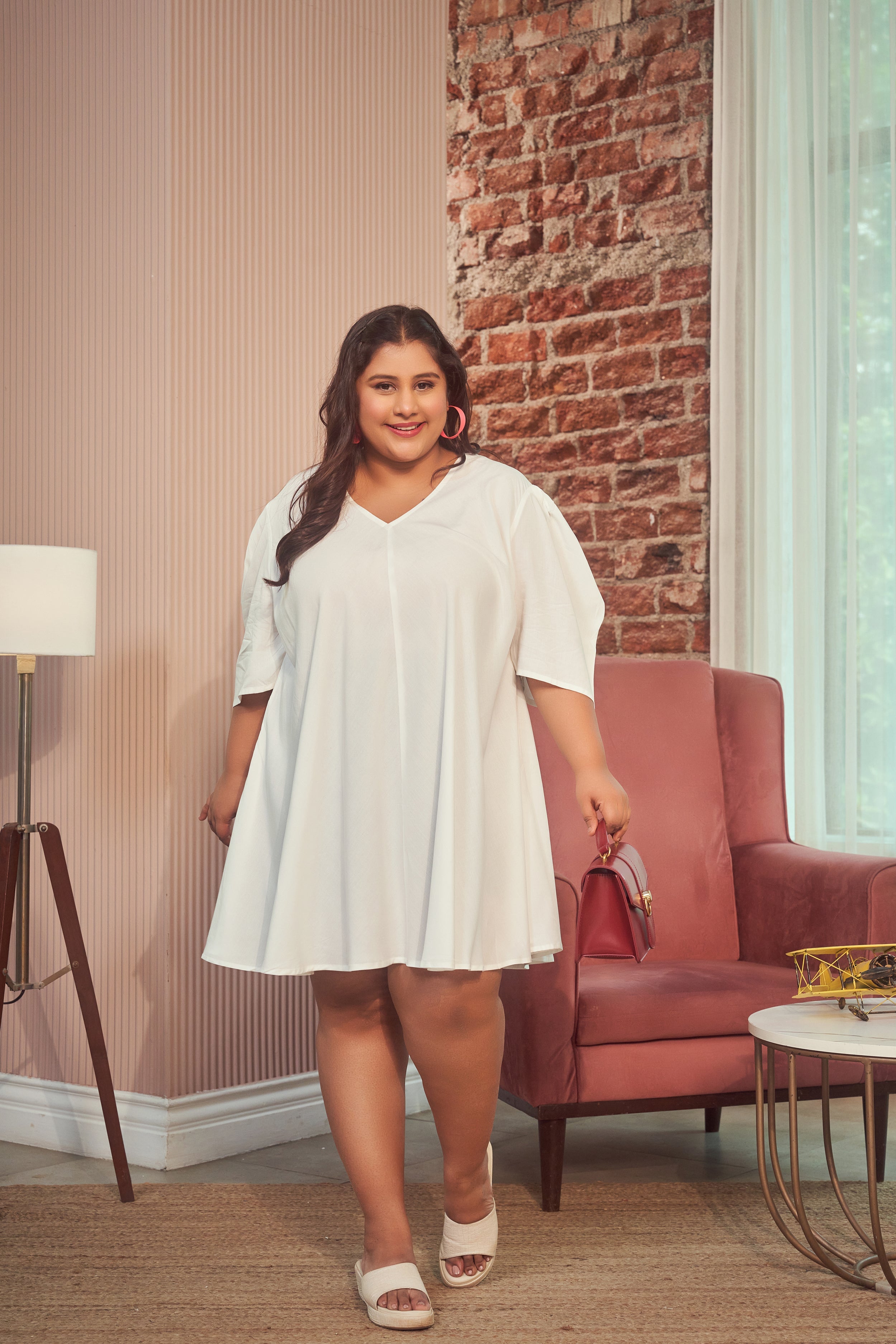 Women's White Modal Cute Short Dress - Nangalia Ruchira