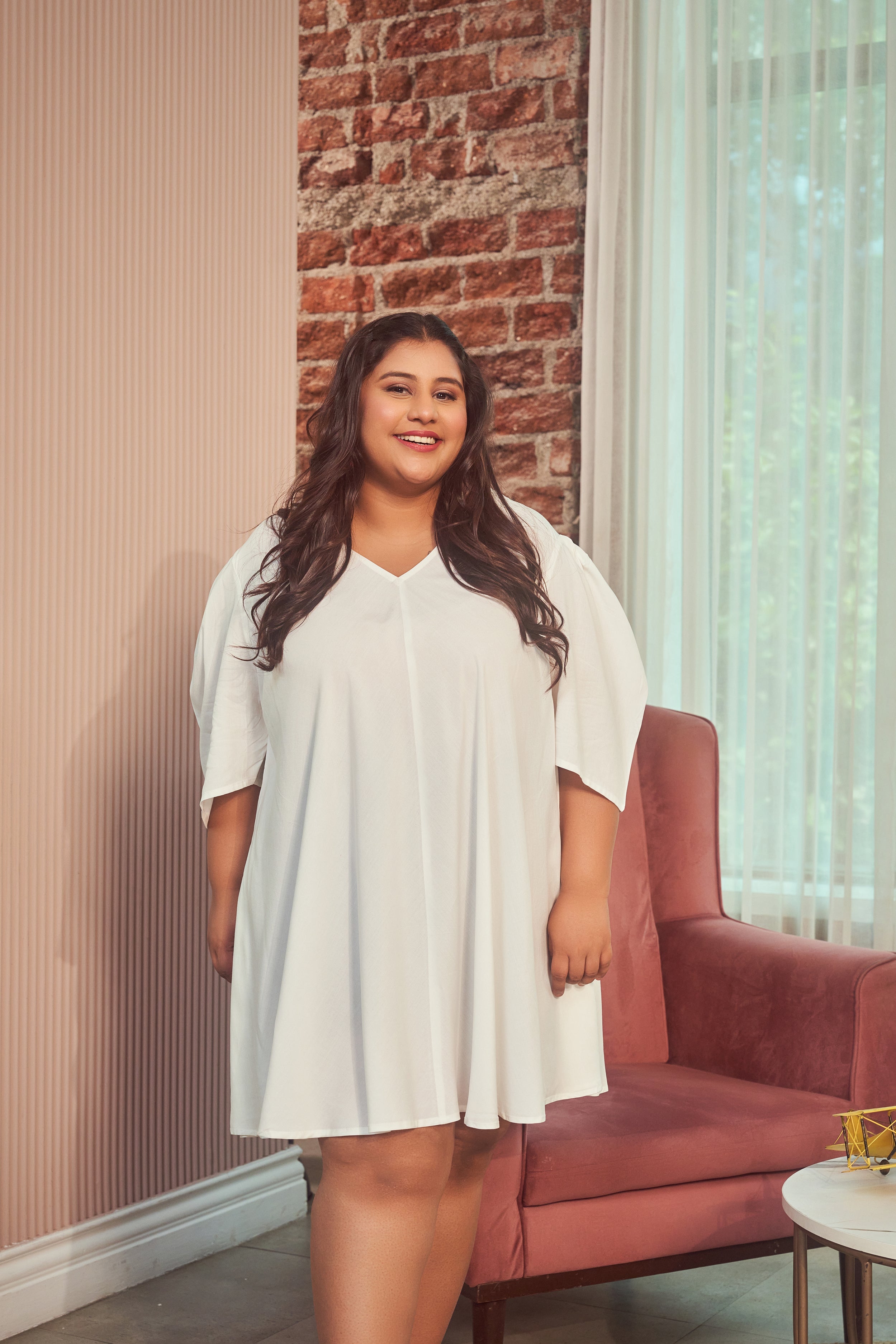 Women's White Modal Cute Short Dress - Nangalia Ruchira