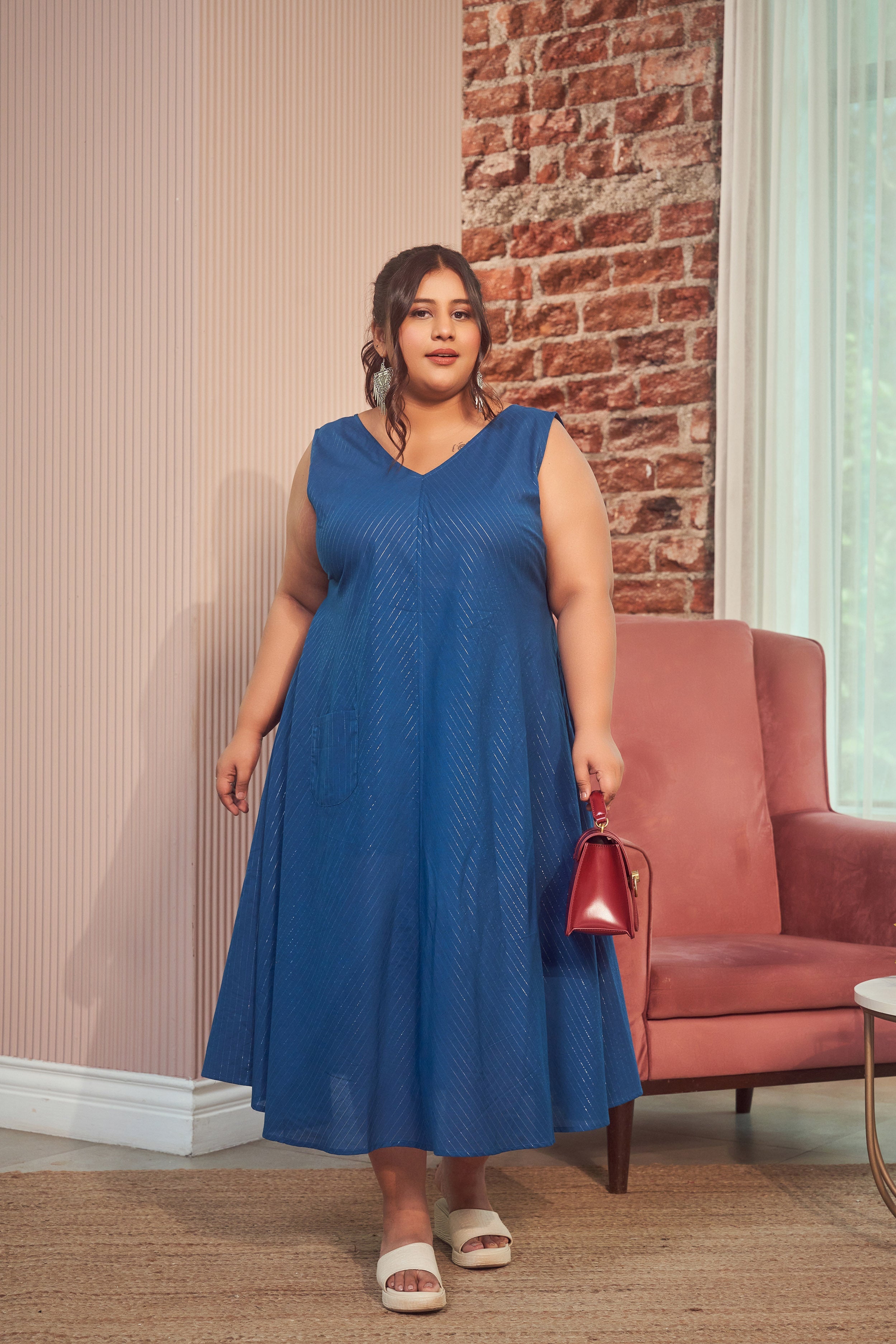 Women's Cobalt Blue V-Neck Maxi Dress - Nangalia Ruchira