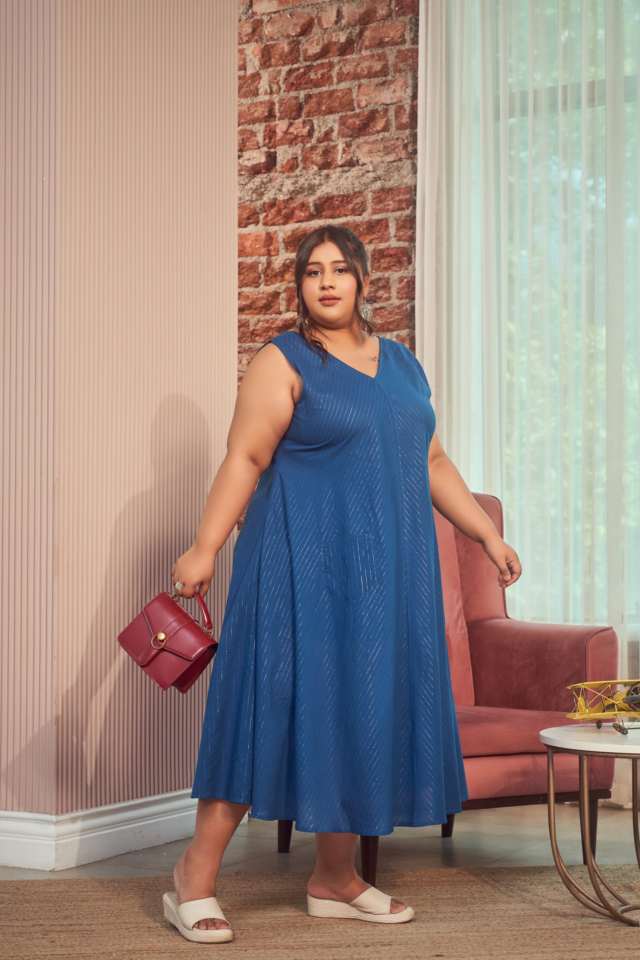 Women's Cobalt Blue V-Neck Maxi Dress - Nangalia Ruchira
