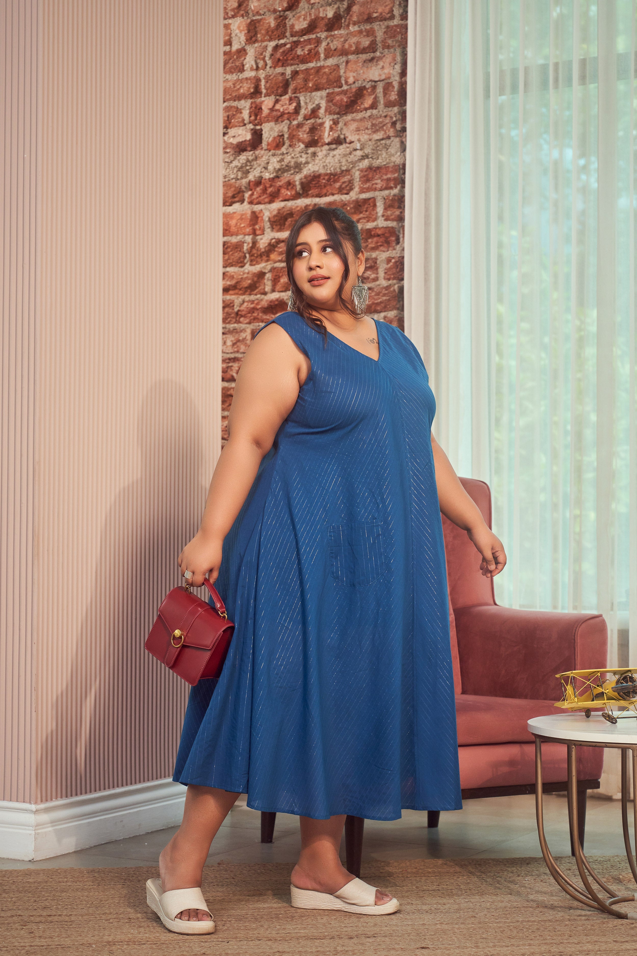 Women's Cobalt Blue V-Neck Maxi Dress - Nangalia Ruchira