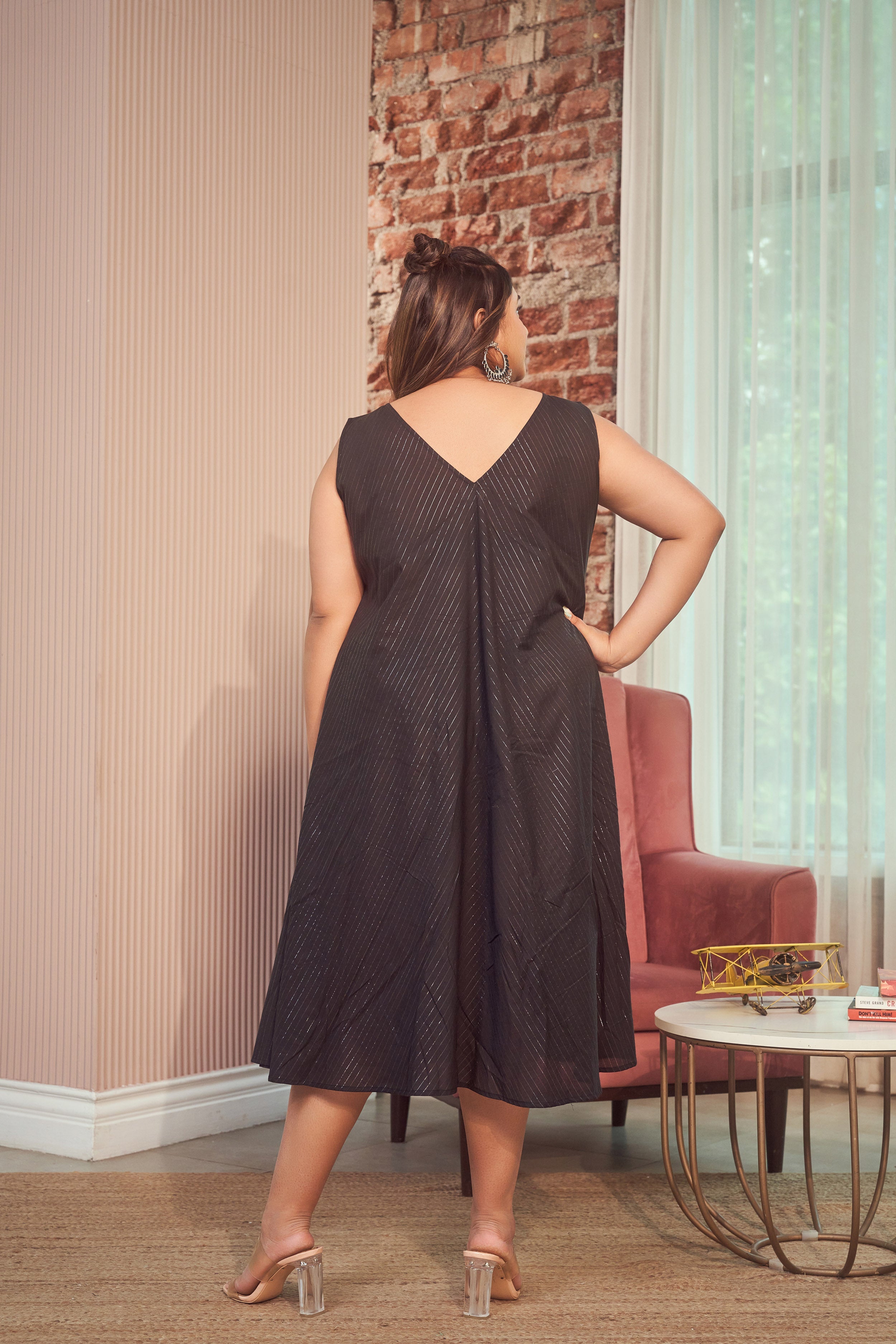 Women's Black Cotton Lurex Maxi Anti Fit Dress - Nangalia Ruchira