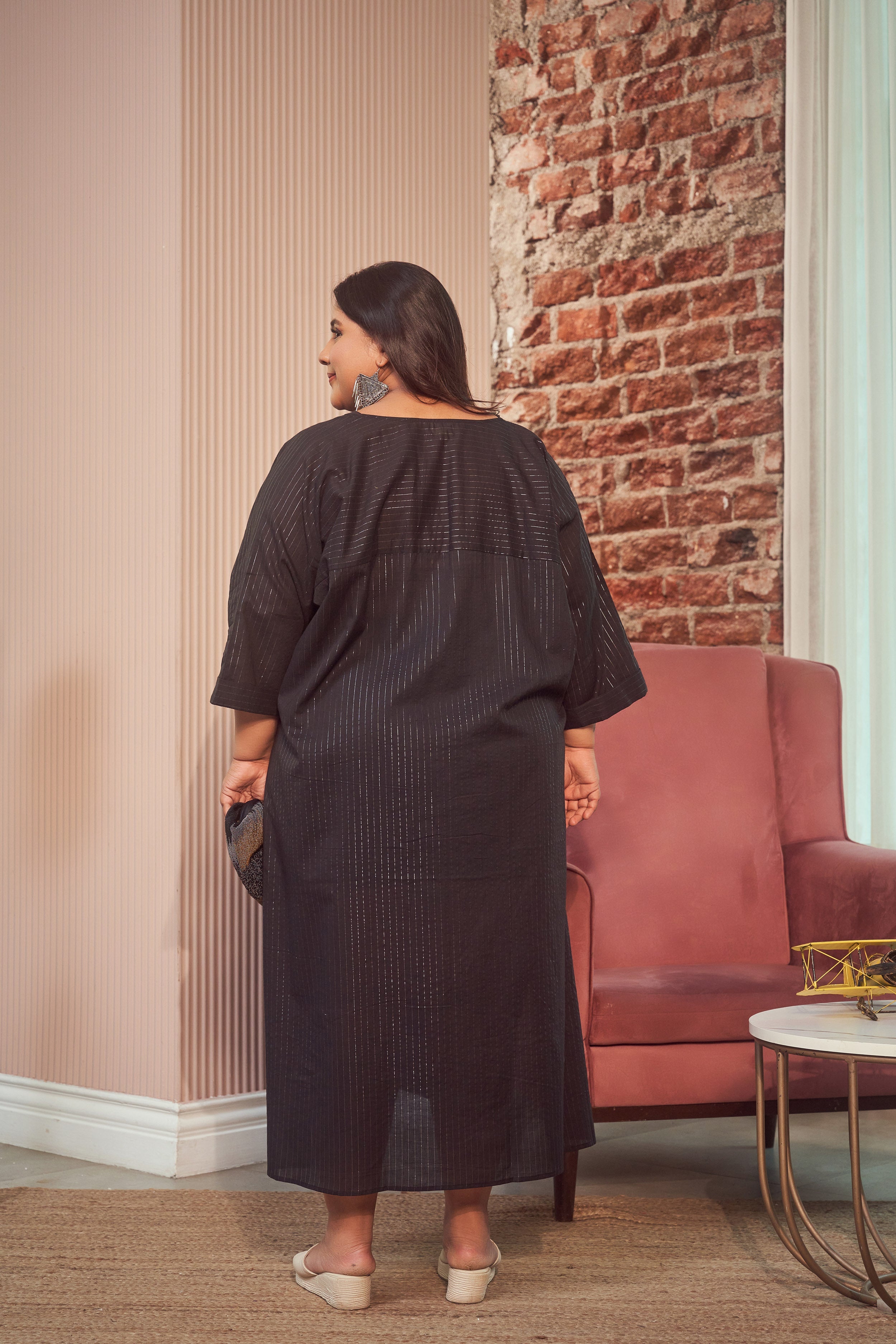 Women's Black Cotton Lurex Silver Maxi Dress - Nangalia Ruchira
