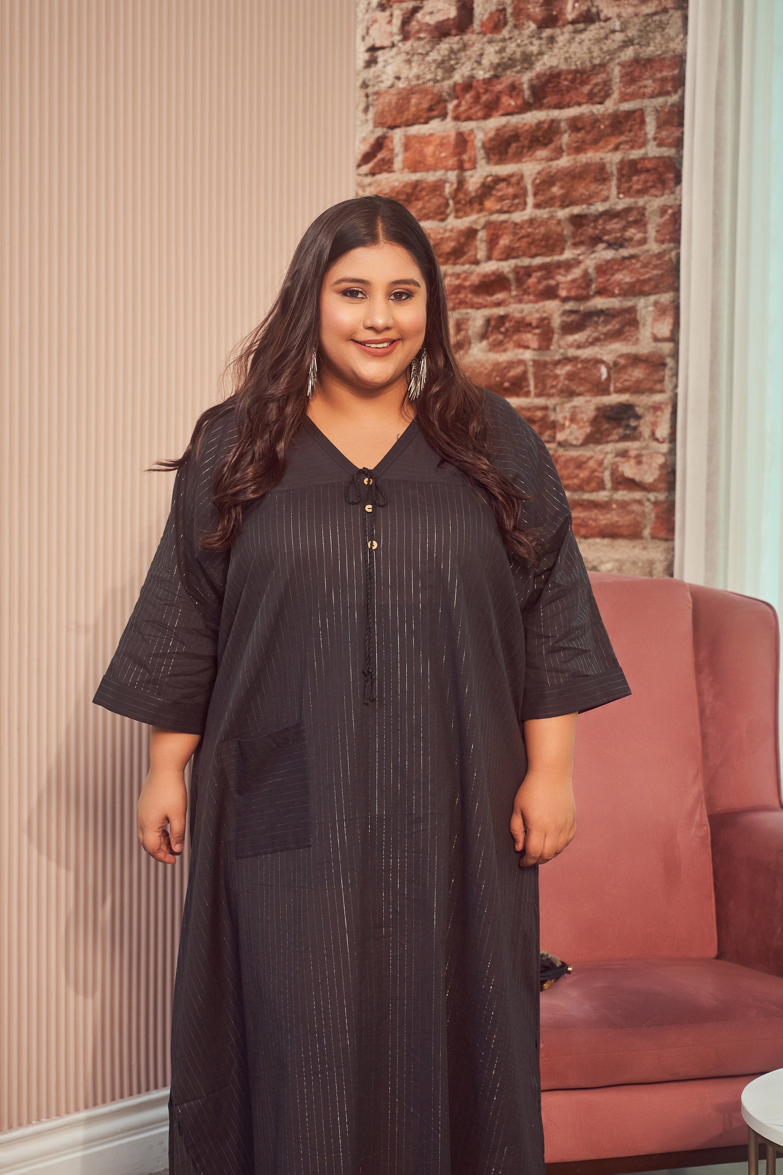 Women's Black Cotton Lurex Silver Maxi Dress - Nangalia Ruchira