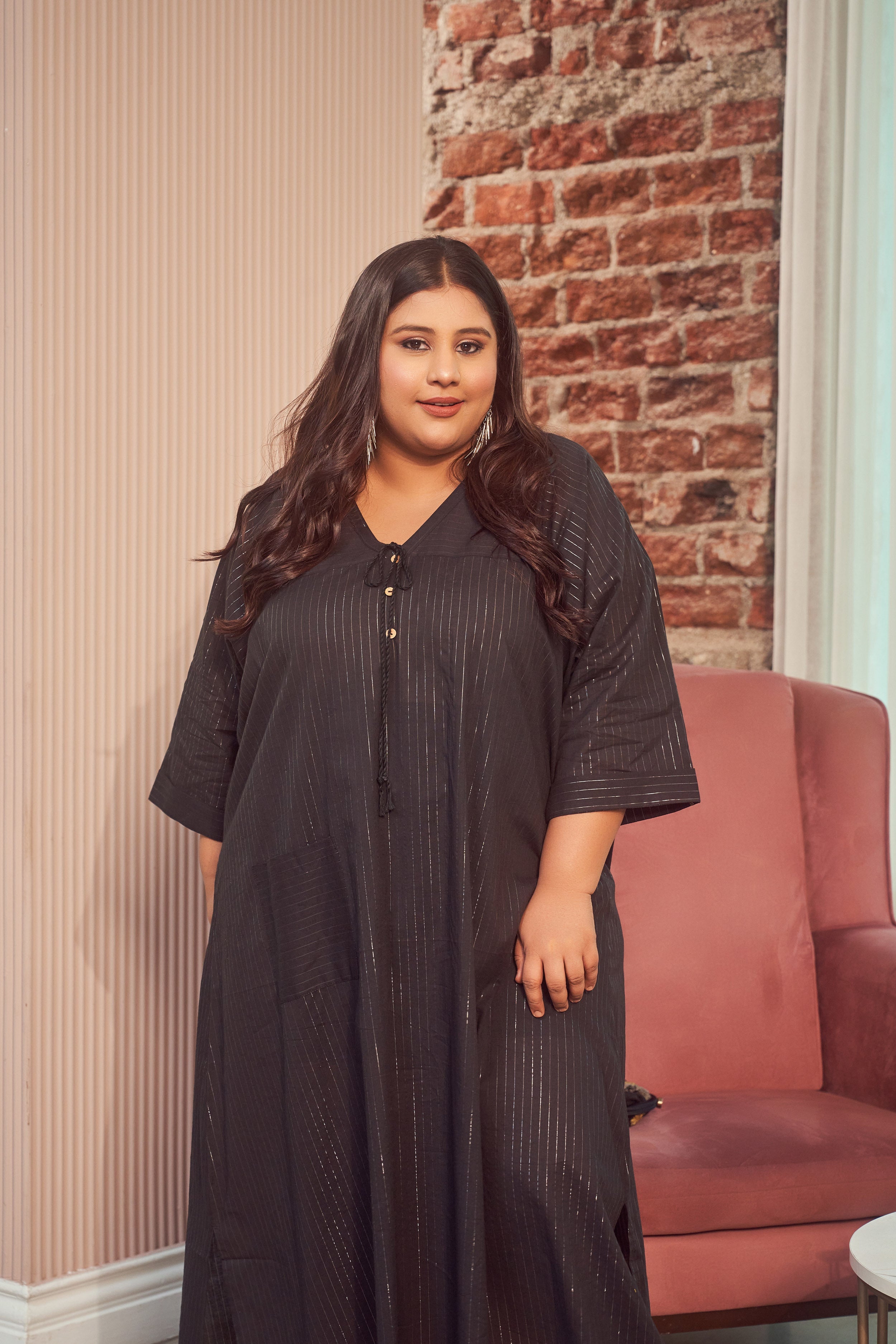 Women's Black Cotton Lurex Silver Maxi Dress - Nangalia Ruchira
