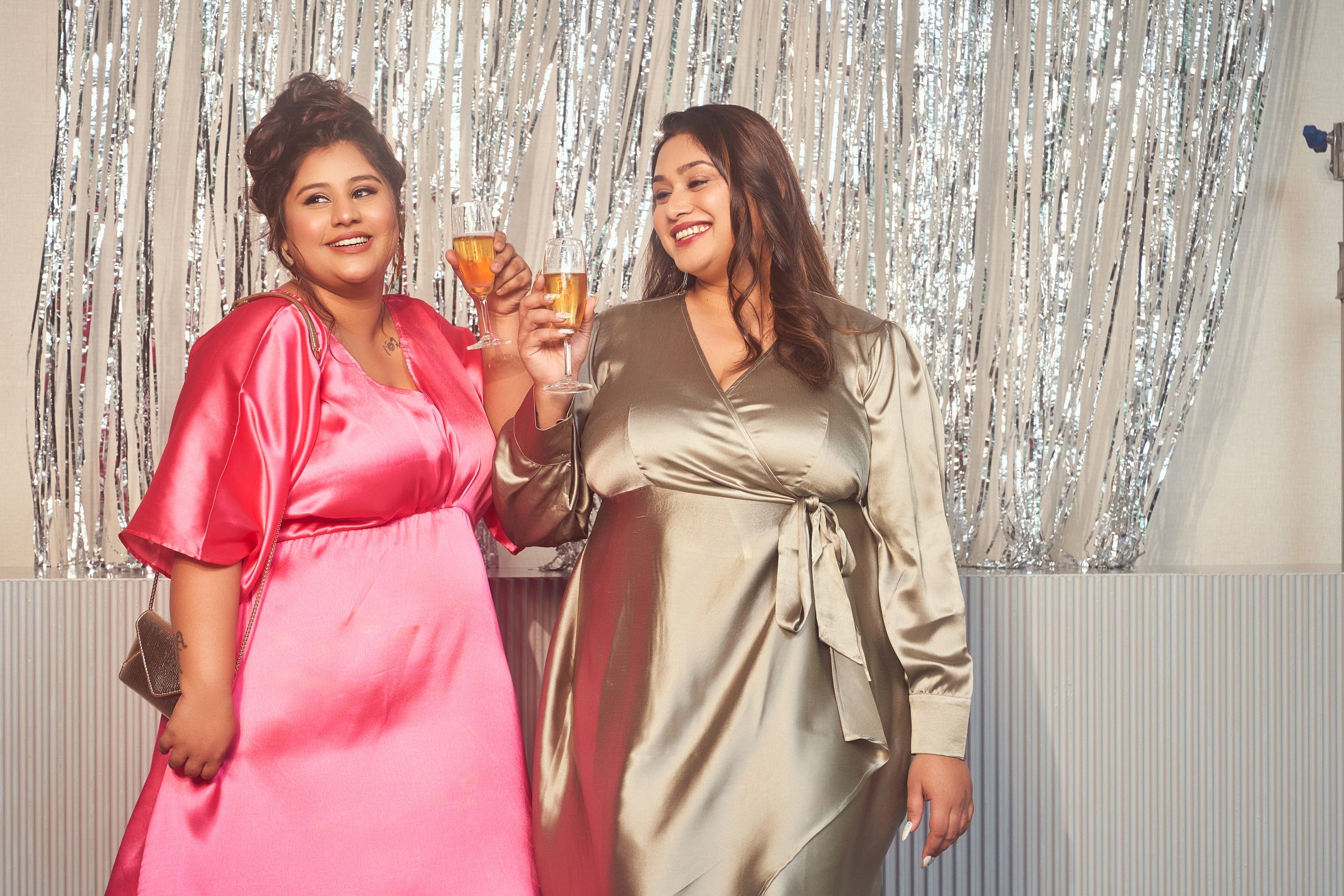 Women's Pink Satin Kimono Sleeve Dress - Nangalia Ruchira