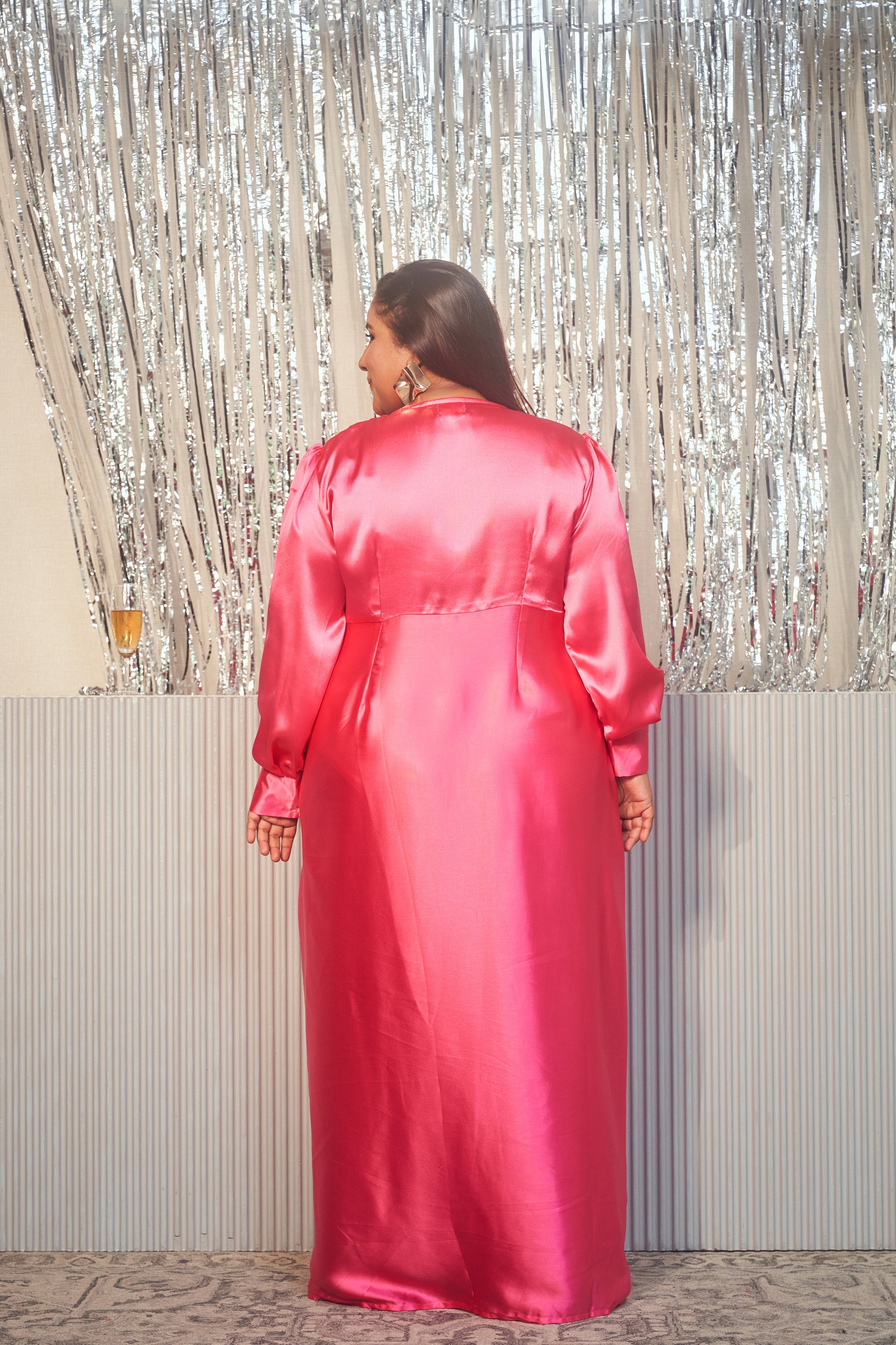 Women's Pink Satin Wrap Gown - Nangalia Ruchira