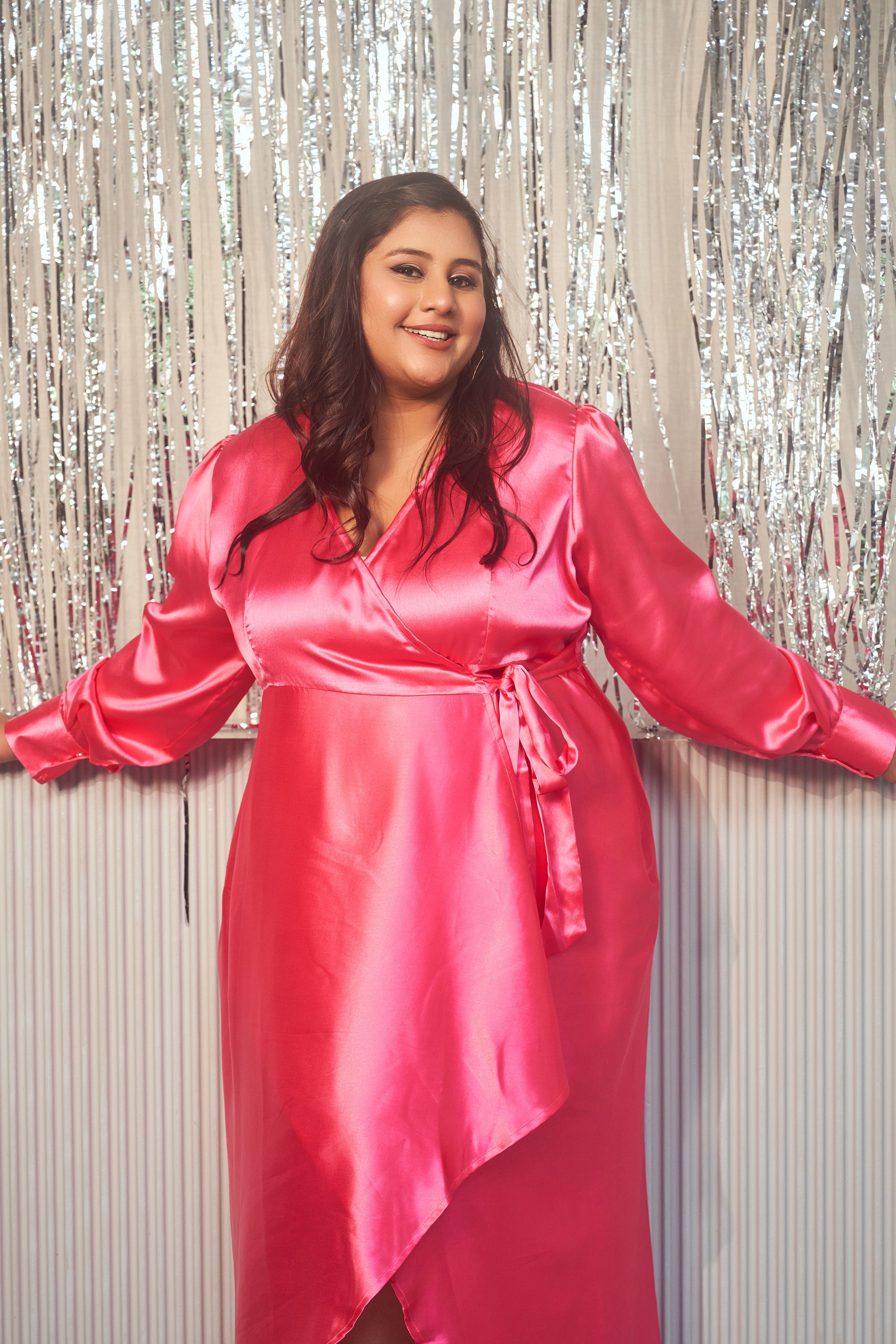 Women's Pink Satin Wrap Gown - Nangalia Ruchira