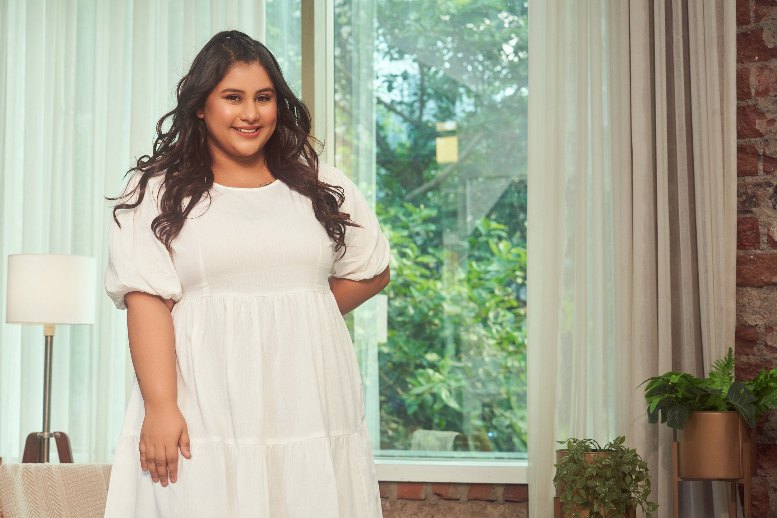 Women's Snow White Tiered Linen Short Dress - Nangalia Ruchira