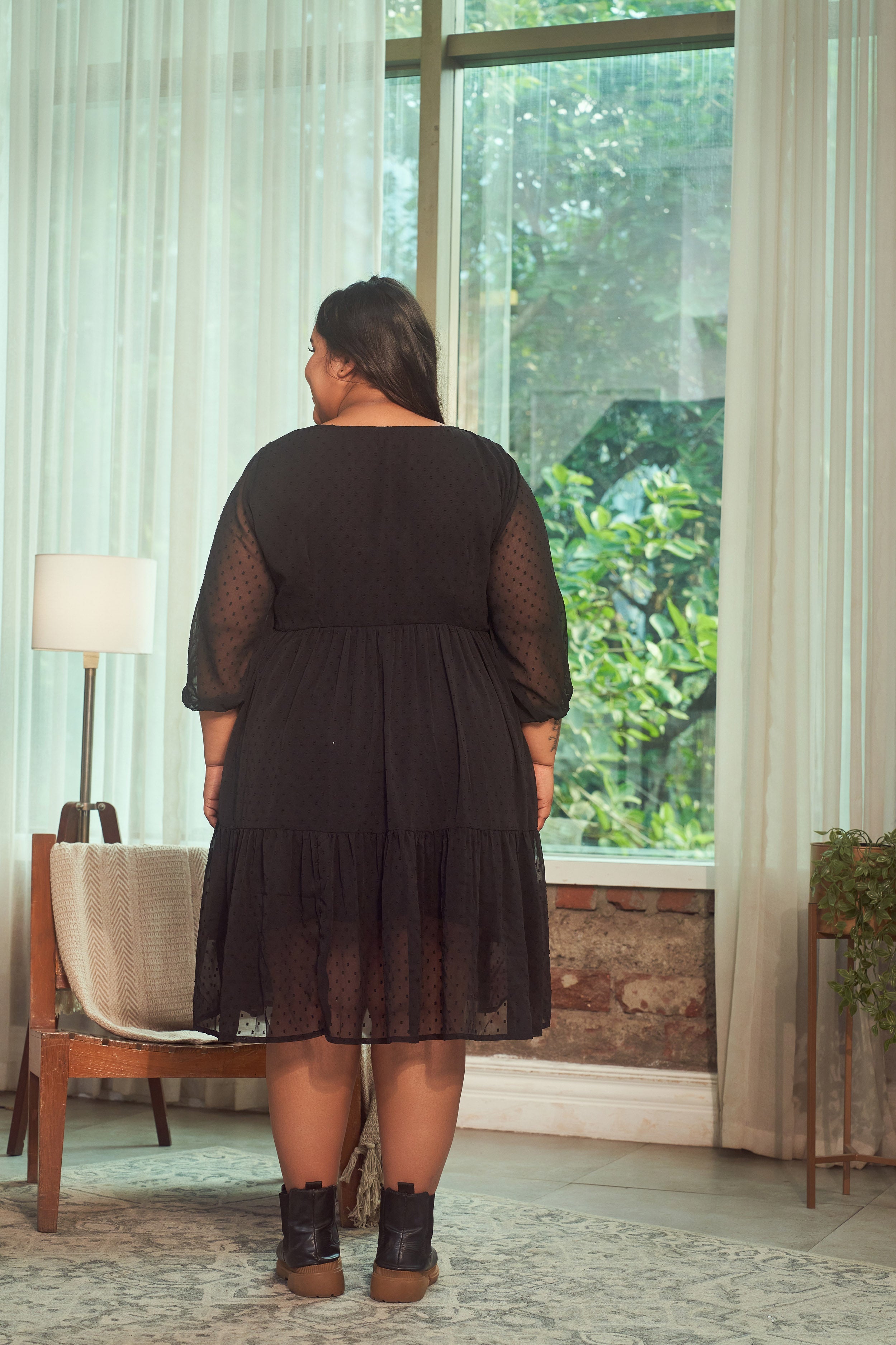 Women's Black Georgette Tiered Short Dress - Nangalia Ruchira