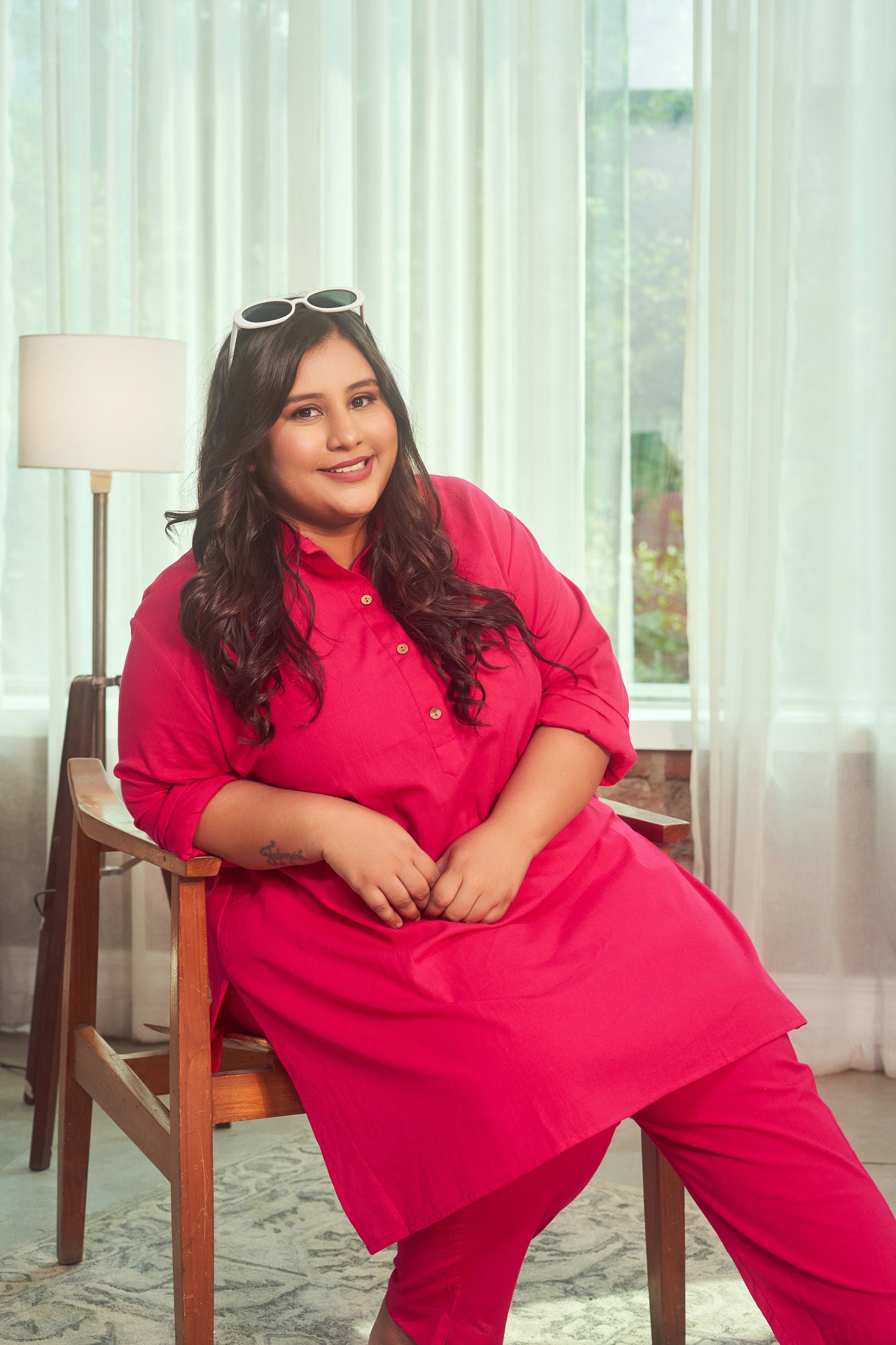 Women's Hot Pink Collared Linen Co-Ord Set - Nangalia Ruchira