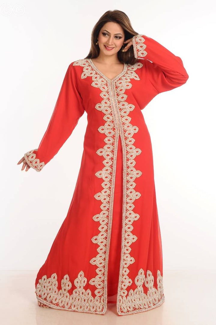 Women's Red Georgette  Animal Print Kaftan