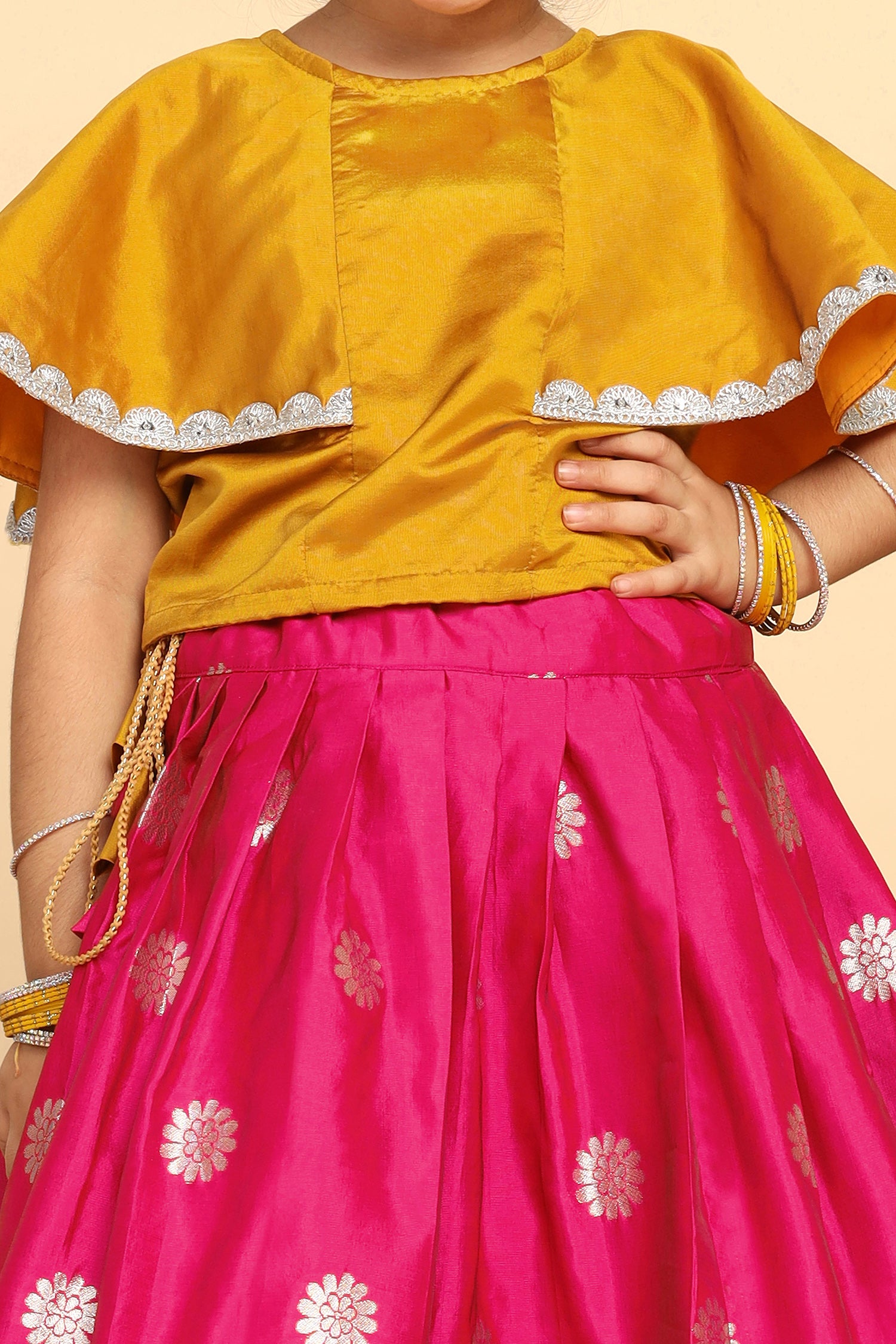 Girl's Yellow Jacquard Work Lehenga Choli Set - Fashion Dream