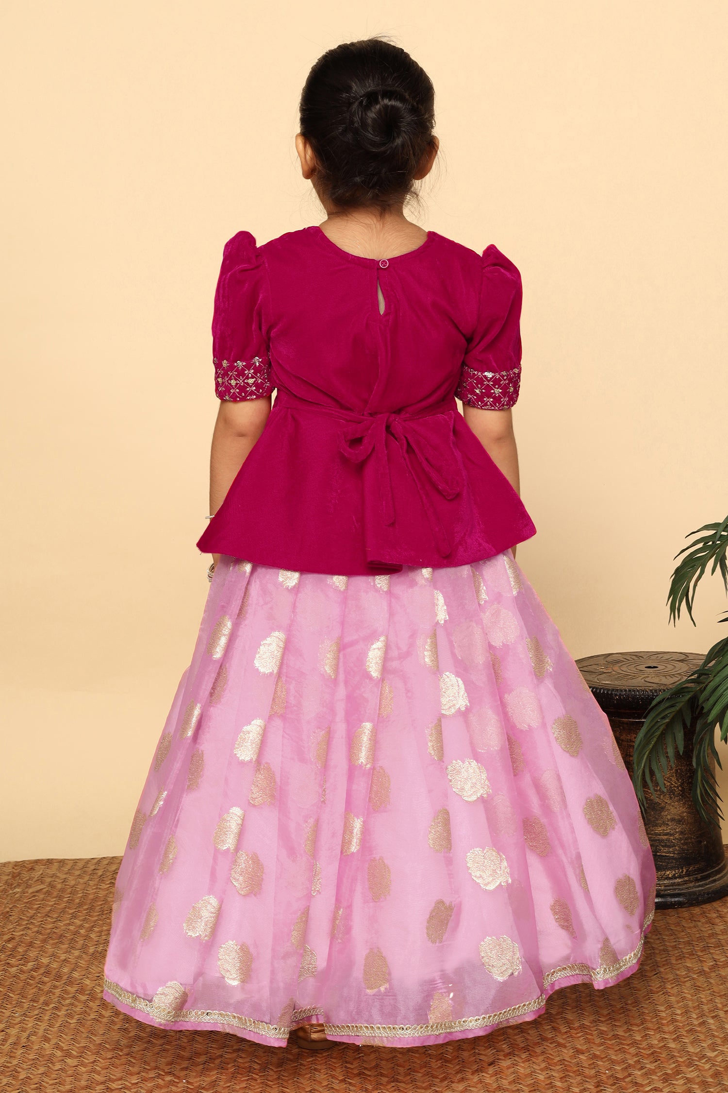Girl's Rani Pink Organza Embroidered Lehenga Choli Set - Fashion Dream