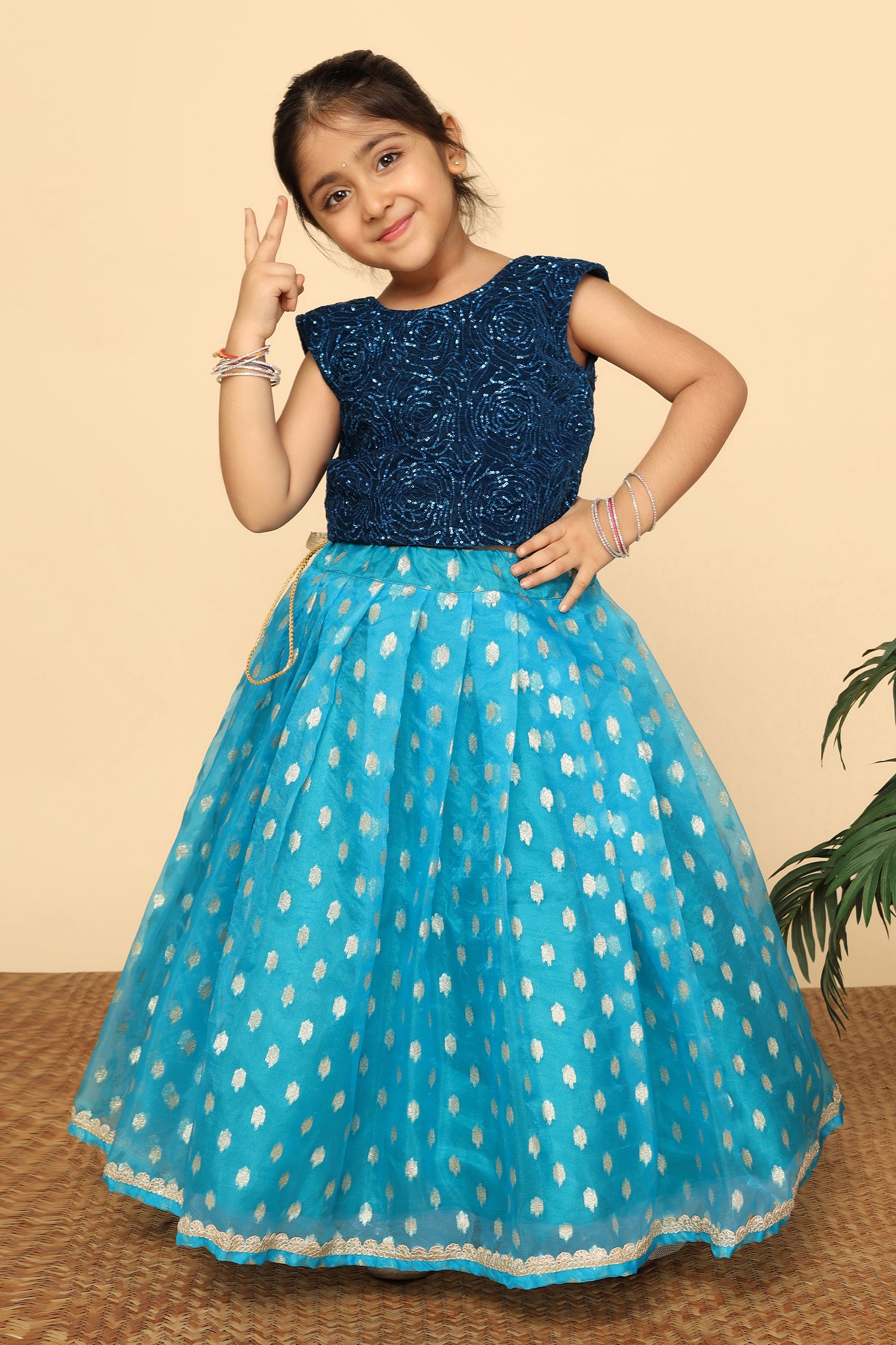 Girl's Blue Organza Embroidered Lehenga Choli Set - Fashion Dream