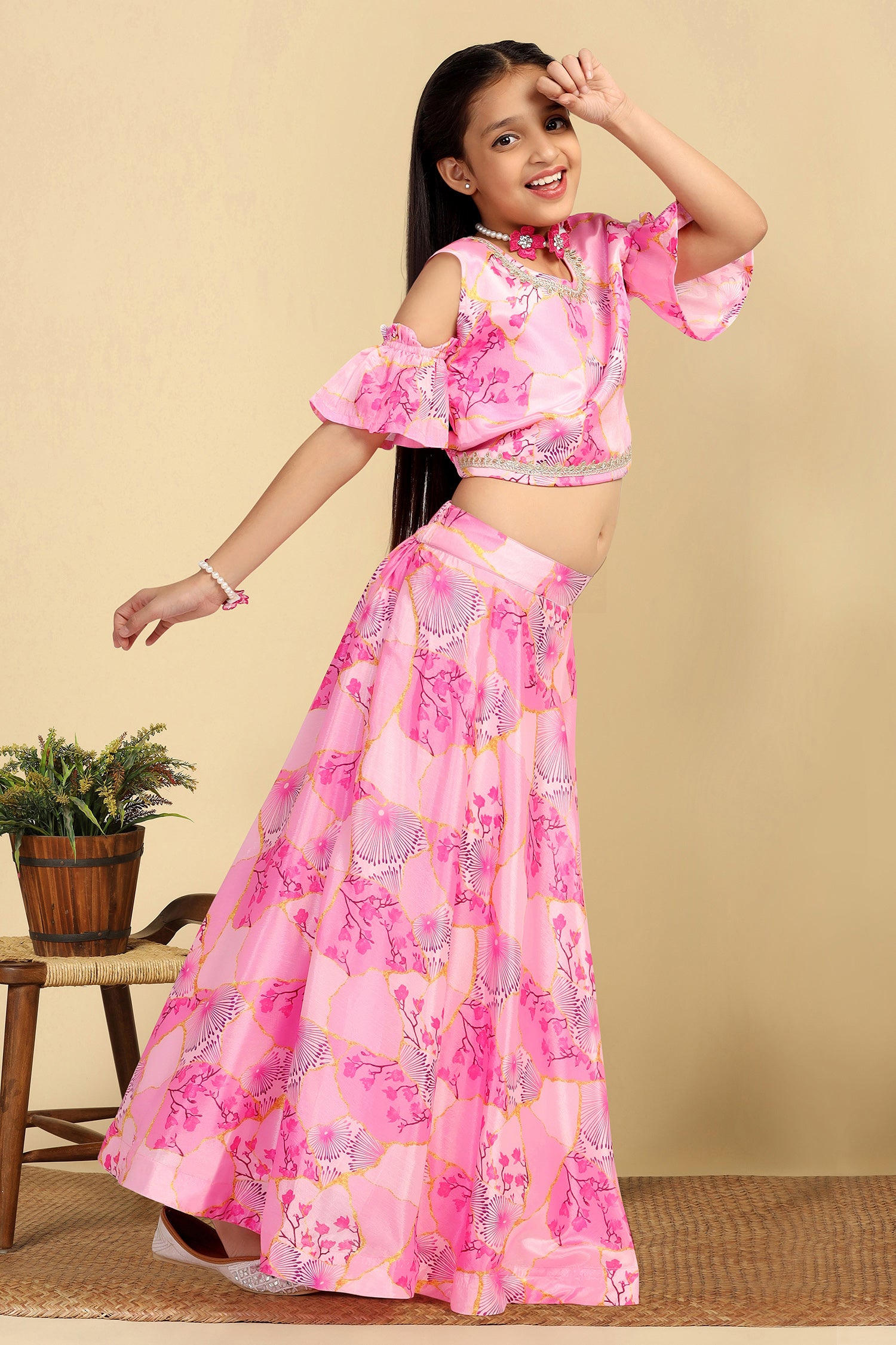 Girl's Pink Chinon Readymade Lehenga Choli - Fashion Dream