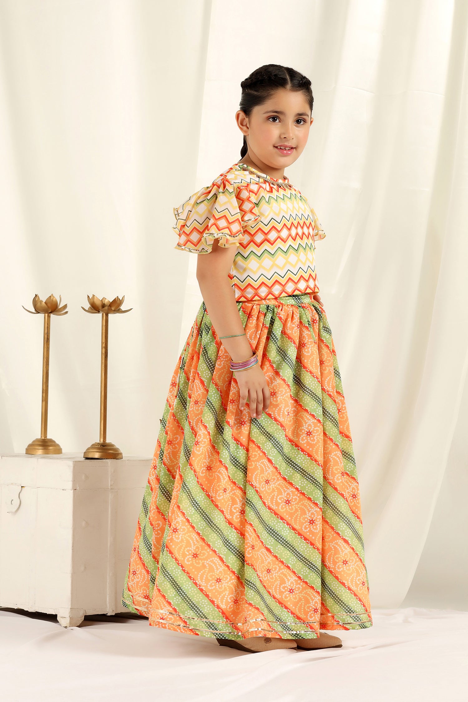 Girl's Yellow Chinon Bandhani Printed Readymade Lehenga Choli - Fashion Dream