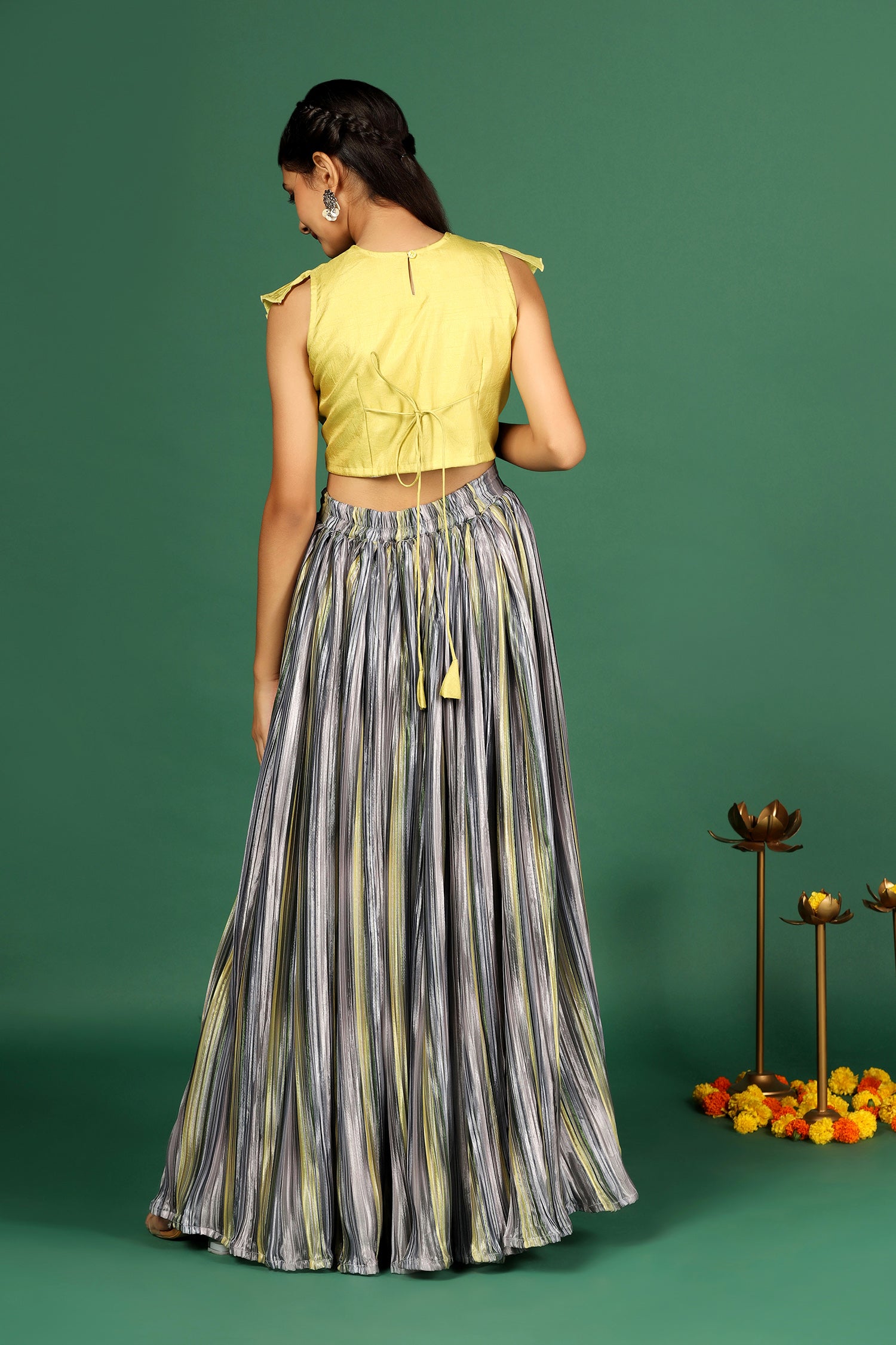 Girl's Yellow Chinon Embroidered Lehenga Choli Set - Fashion Dream