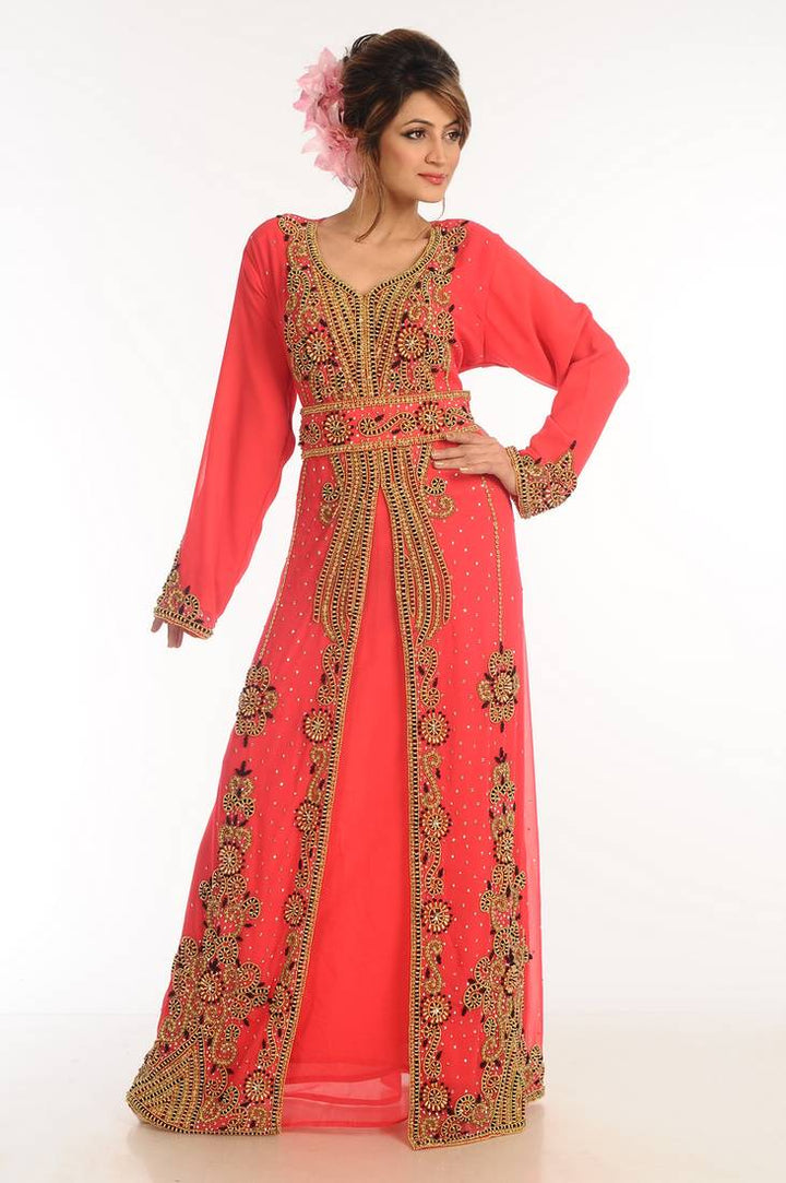 Women's Red Georgette  Animal Print Kaftan
