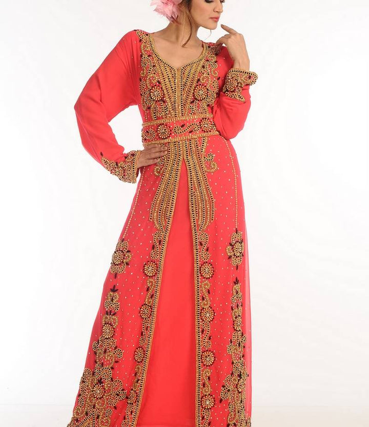 Women's Red Georgette  Animal Print Kaftan