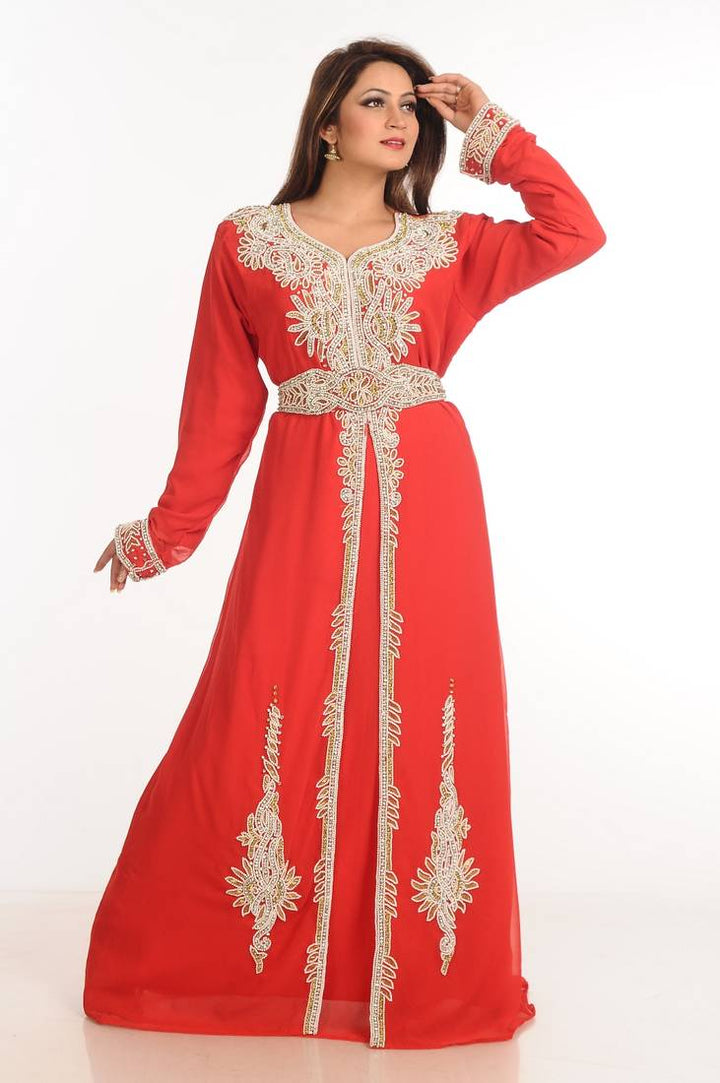 Women's Red Georgette  Animal Print Kaftan