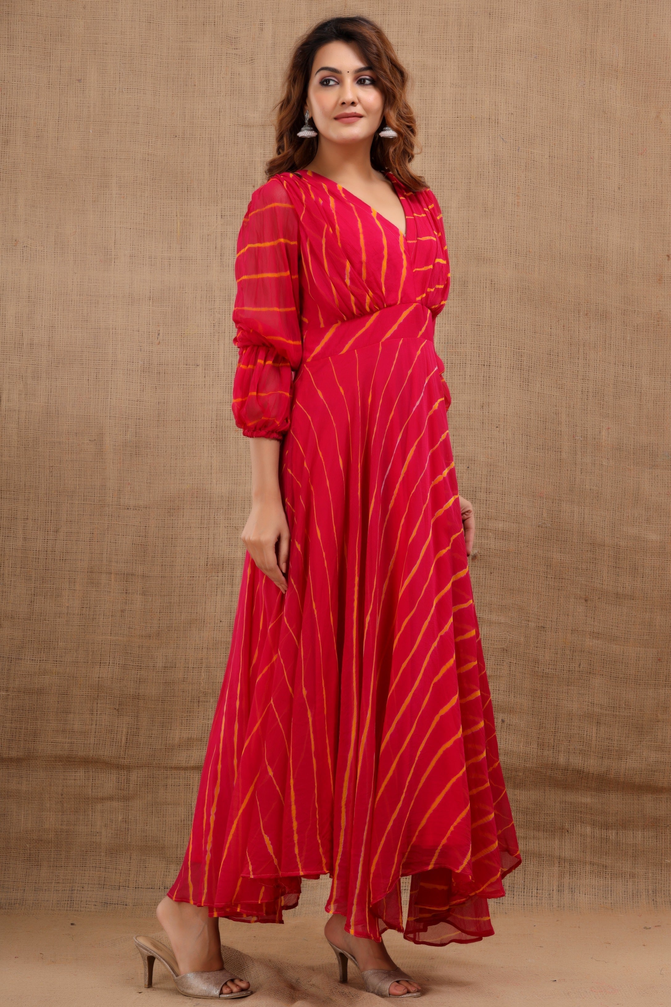 Women's Laado Leheriya Red Dress With Cotton Lining - Trend Matters
