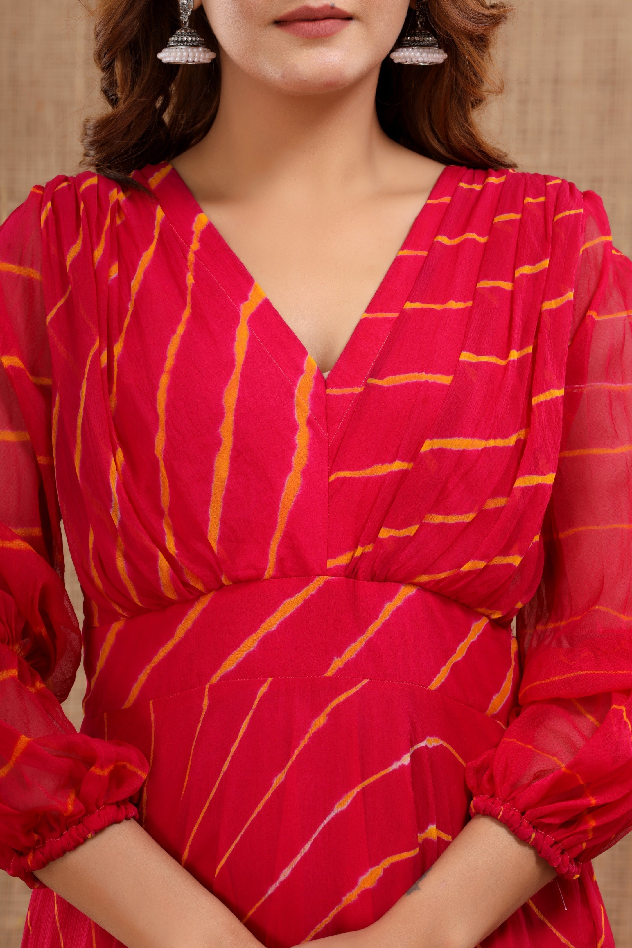Women's Laado Leheriya Red Dress With Cotton Lining - Trend Matters