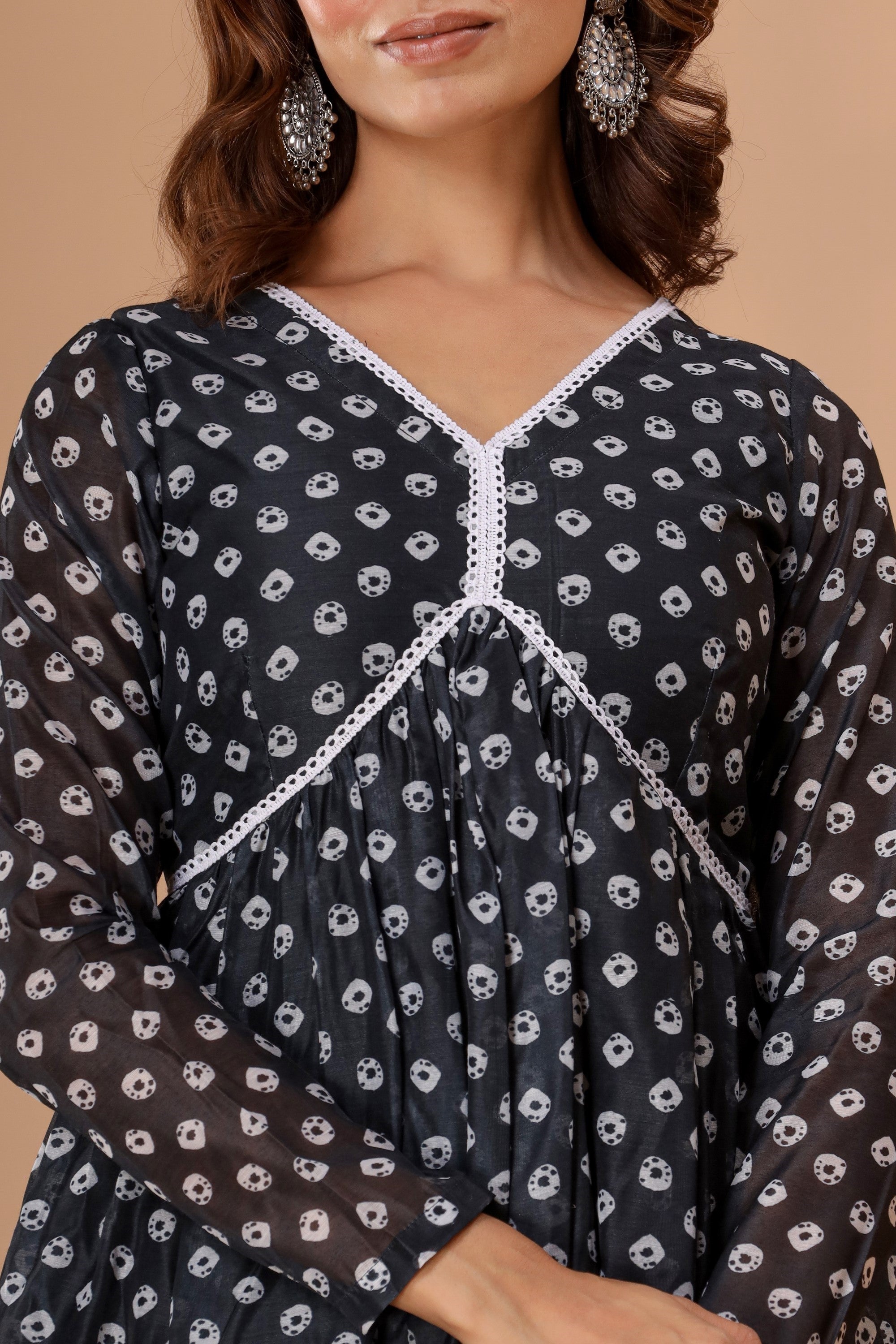 Women's Black Bandhej Gown Dress With Dupatta - Saras The Label