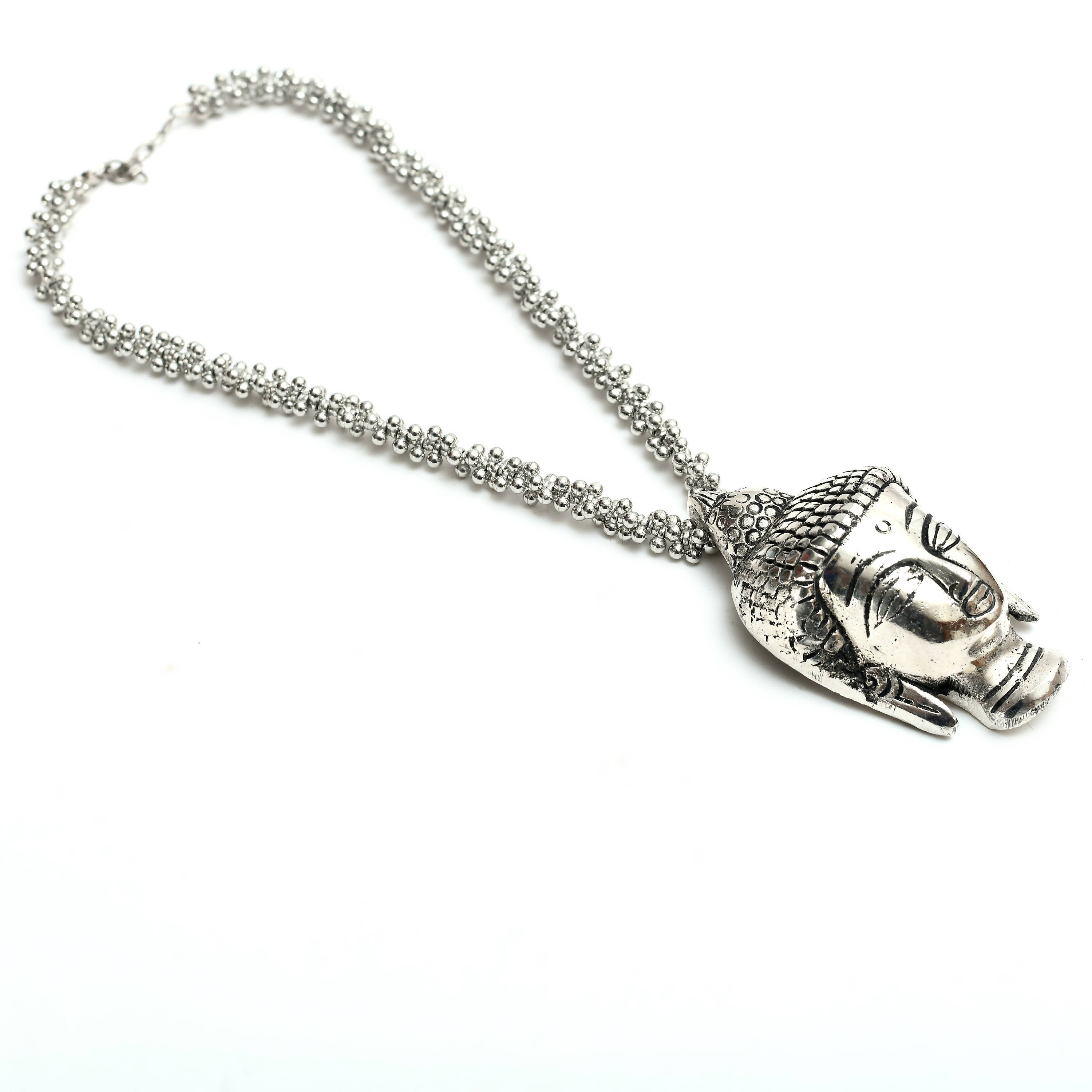 Johar Kamal German Silver Oxidised Budha Necklace with Ear