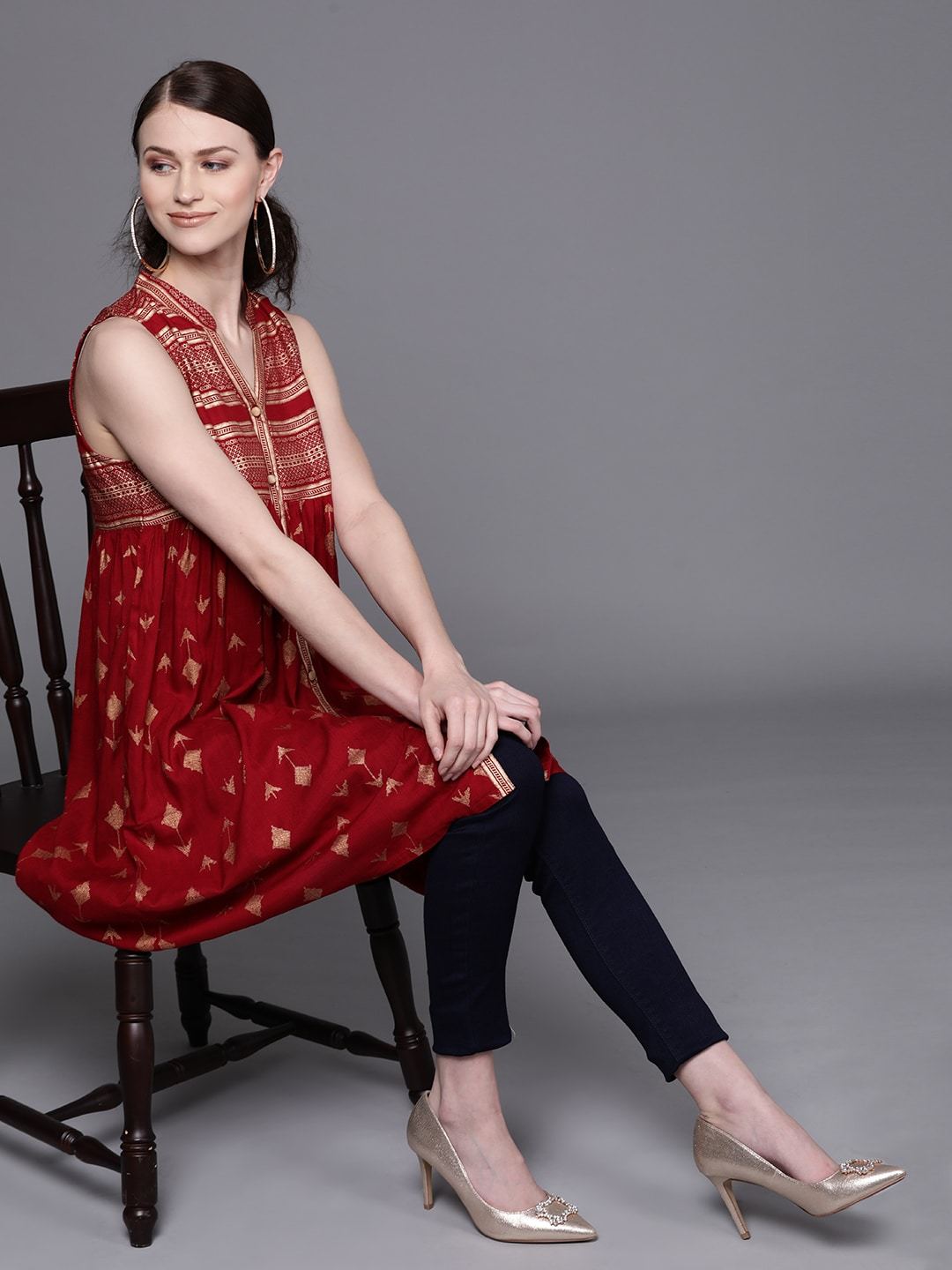 Couture Women's 's Maroon & Golden Printed Tunic -