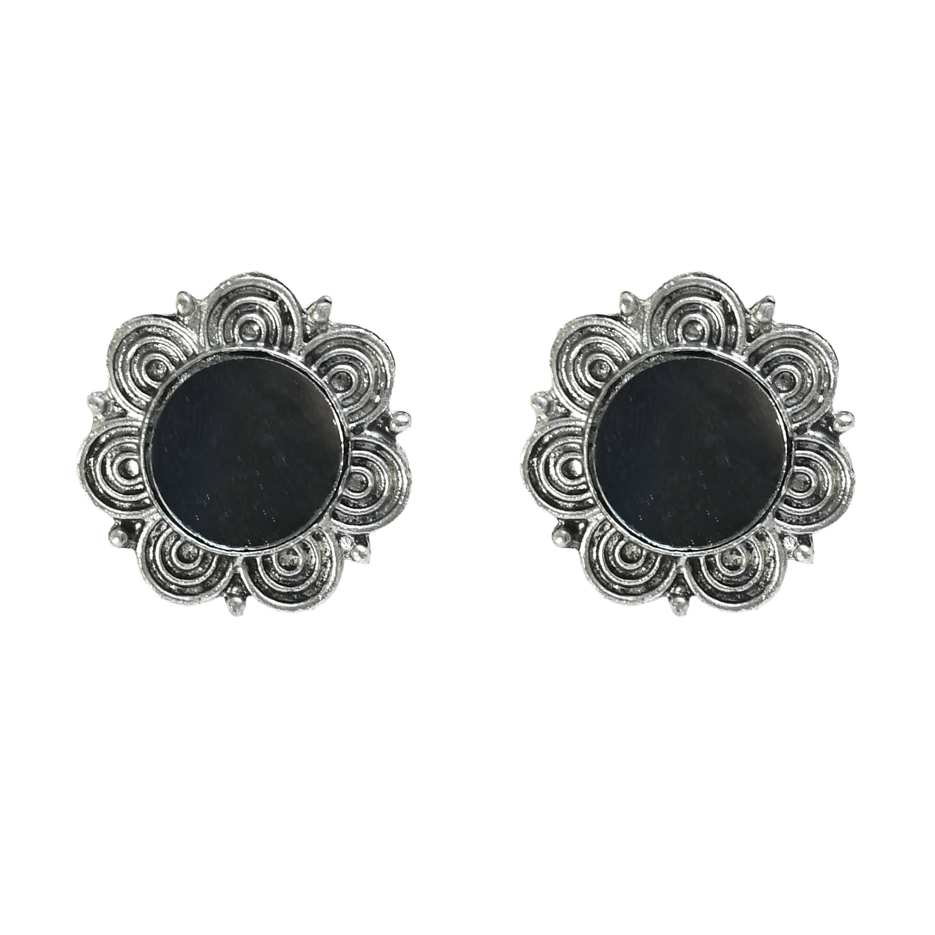 Kamal Johar Silver-Plated Floral Mirror design Neckalace with Ear