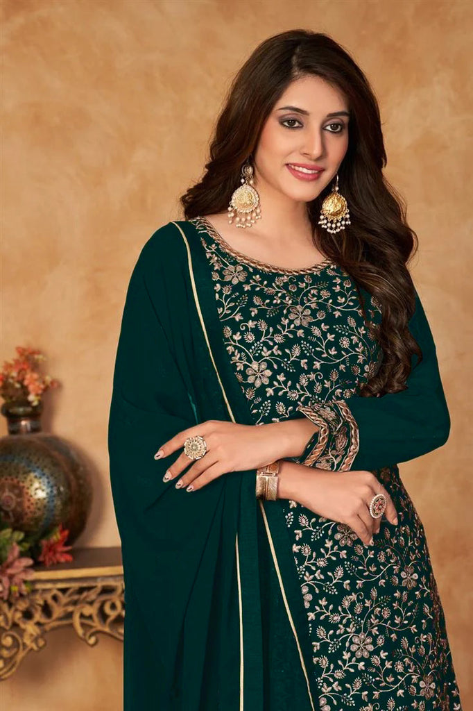 Women's Ethnic  Wear Embroidery Pakistani Style Kurta Sharara And Dupatta
