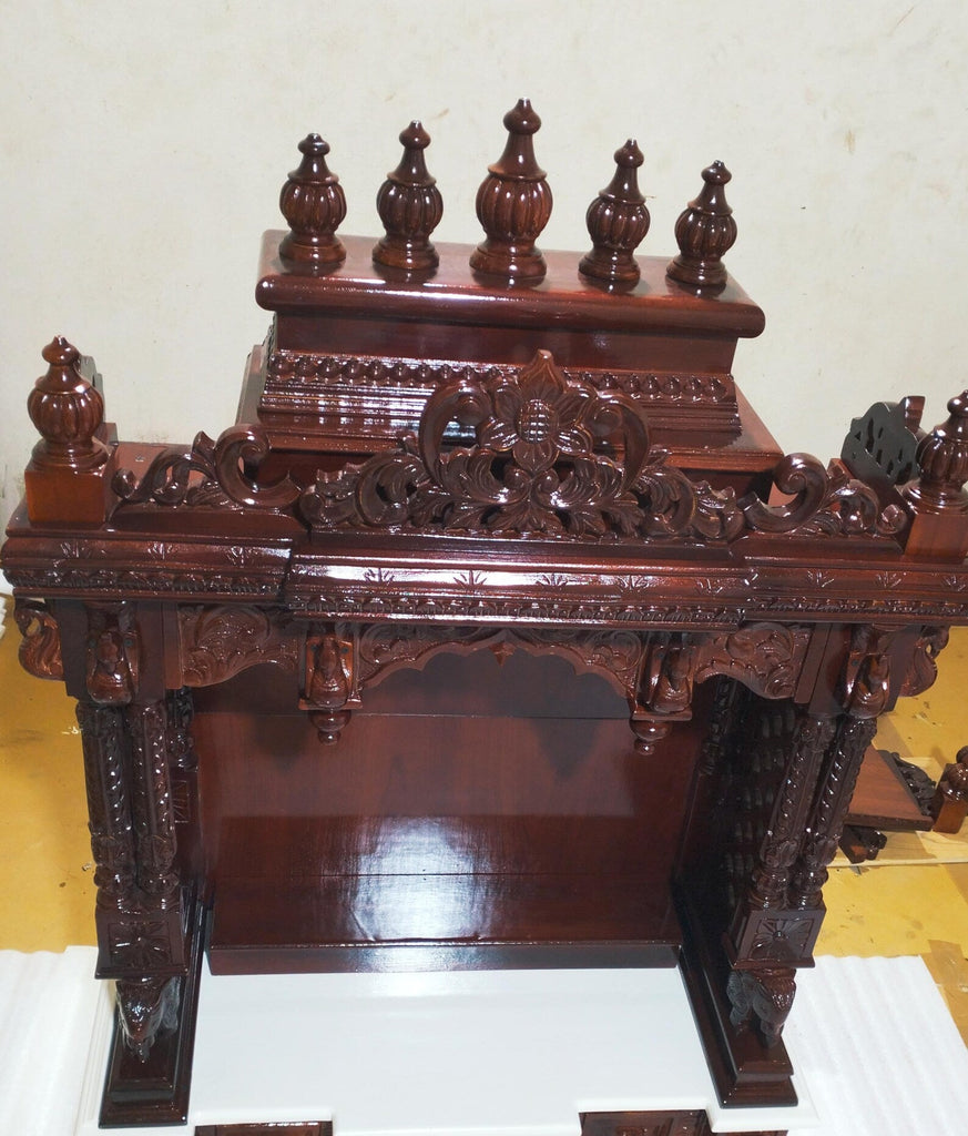 Teak Wood Pooja Mandir with White Base