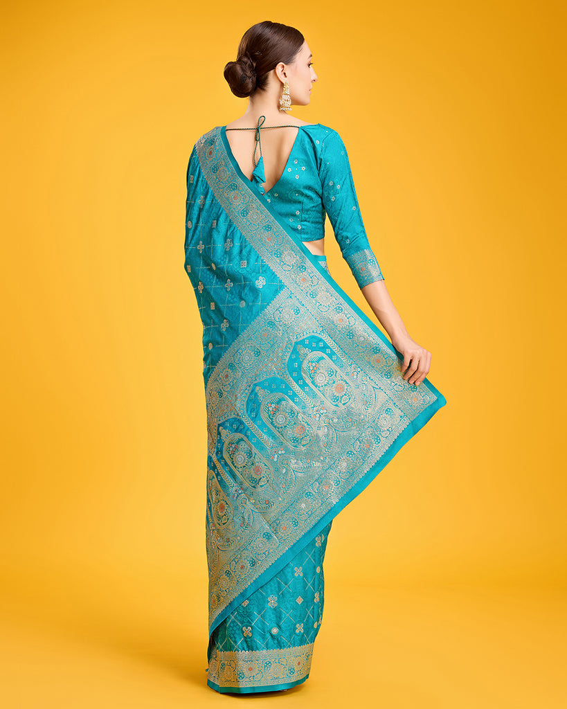 Women's Blue Banarasi Silk Zari Woven Traditional Saree