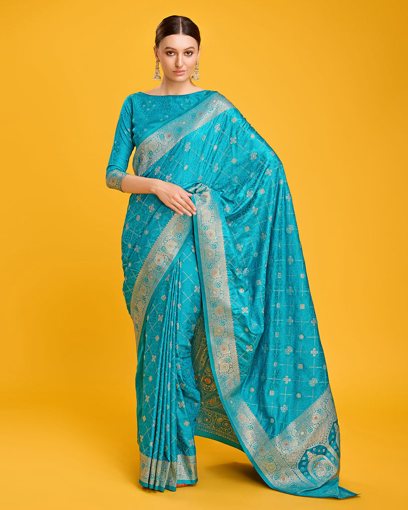 Women's Blue Banarasi Silk Zari Woven Traditional Saree