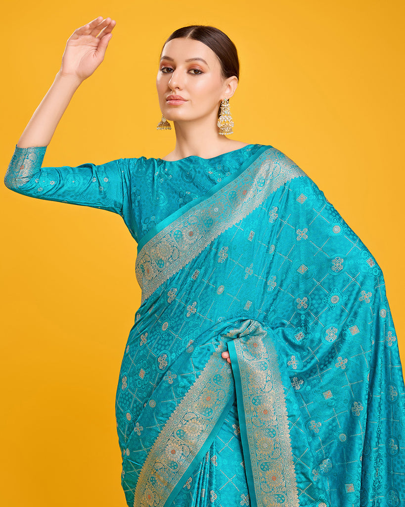 Women's Blue Banarasi Silk Zari Woven Traditional Saree