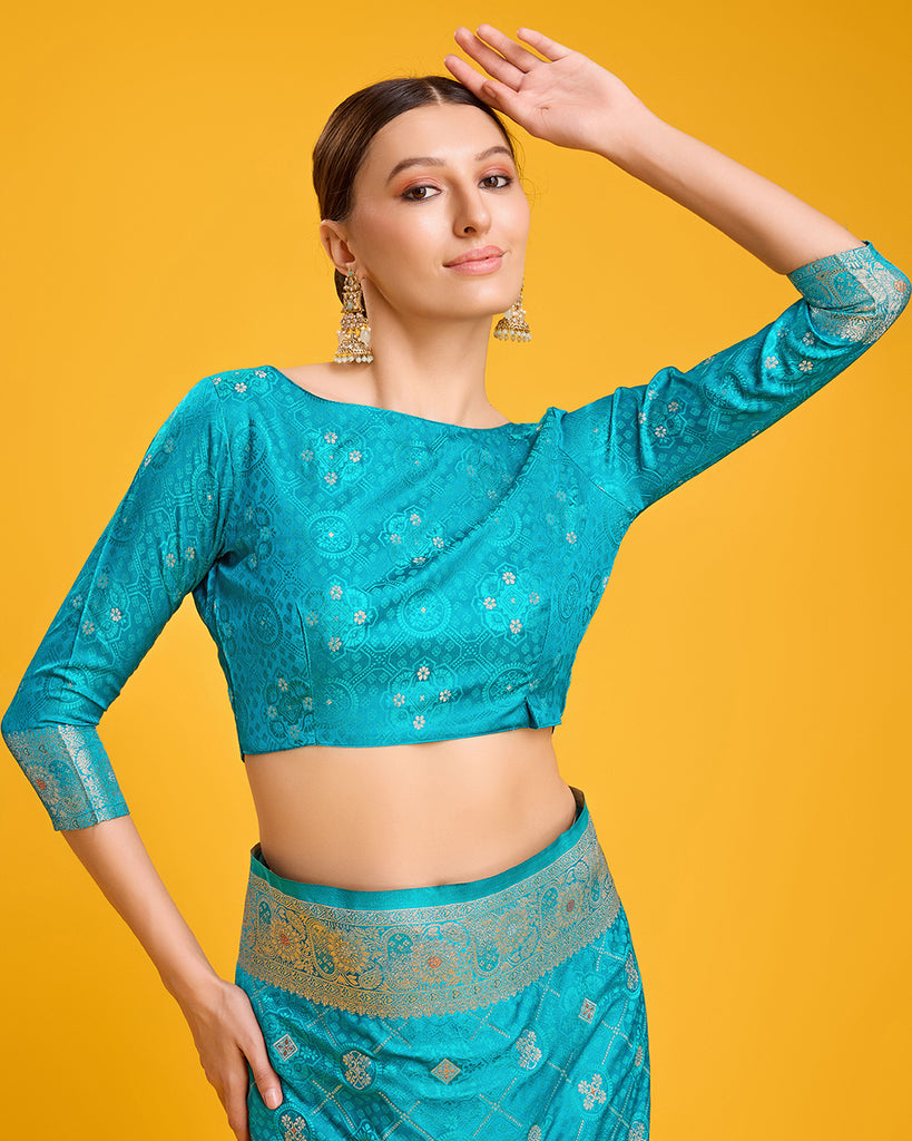 Women's Blue Banarasi Silk Zari Woven Traditional Saree