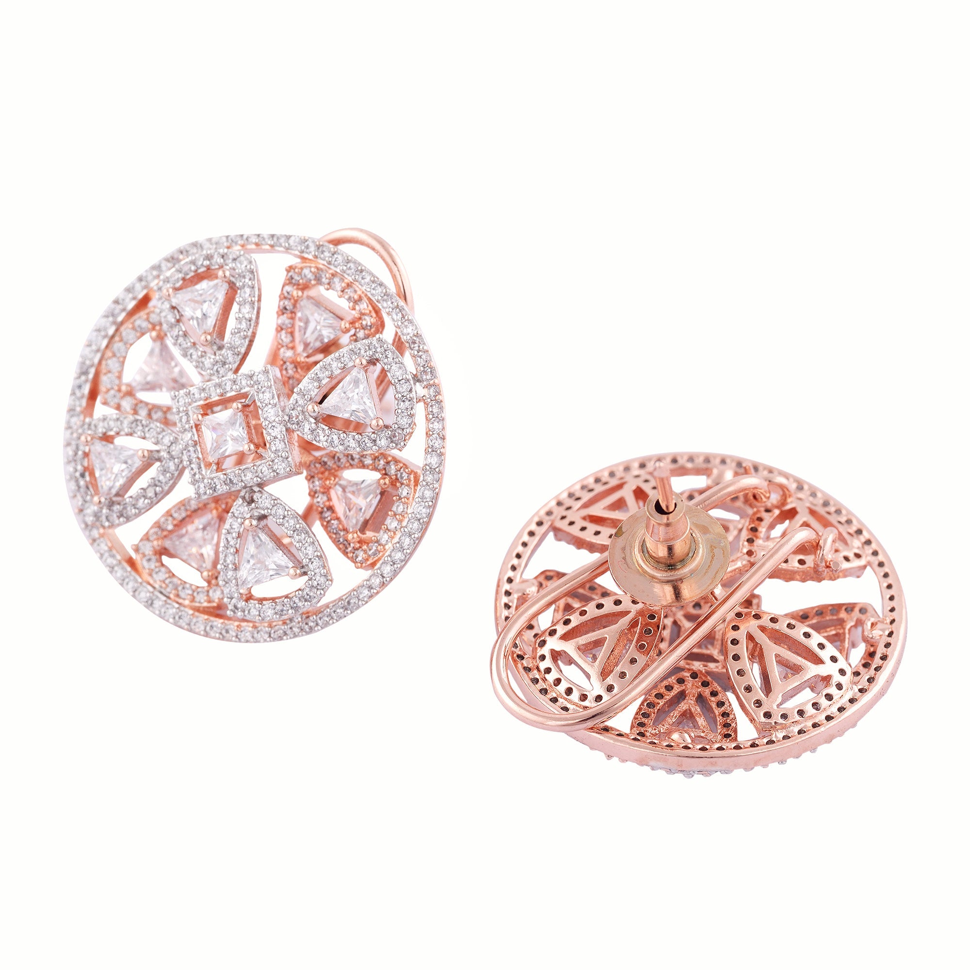 Stylish Party Wear Rose Gold Plated Ad Studded Handcrafted Earrings With Clip for Women and Girls