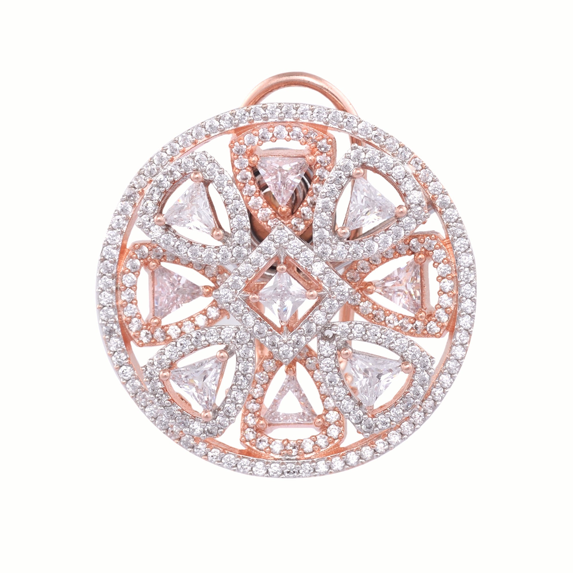 Stylish Party Wear Rose Gold Plated Ad Studded Handcrafted Earrings With Clip for Women and Girls