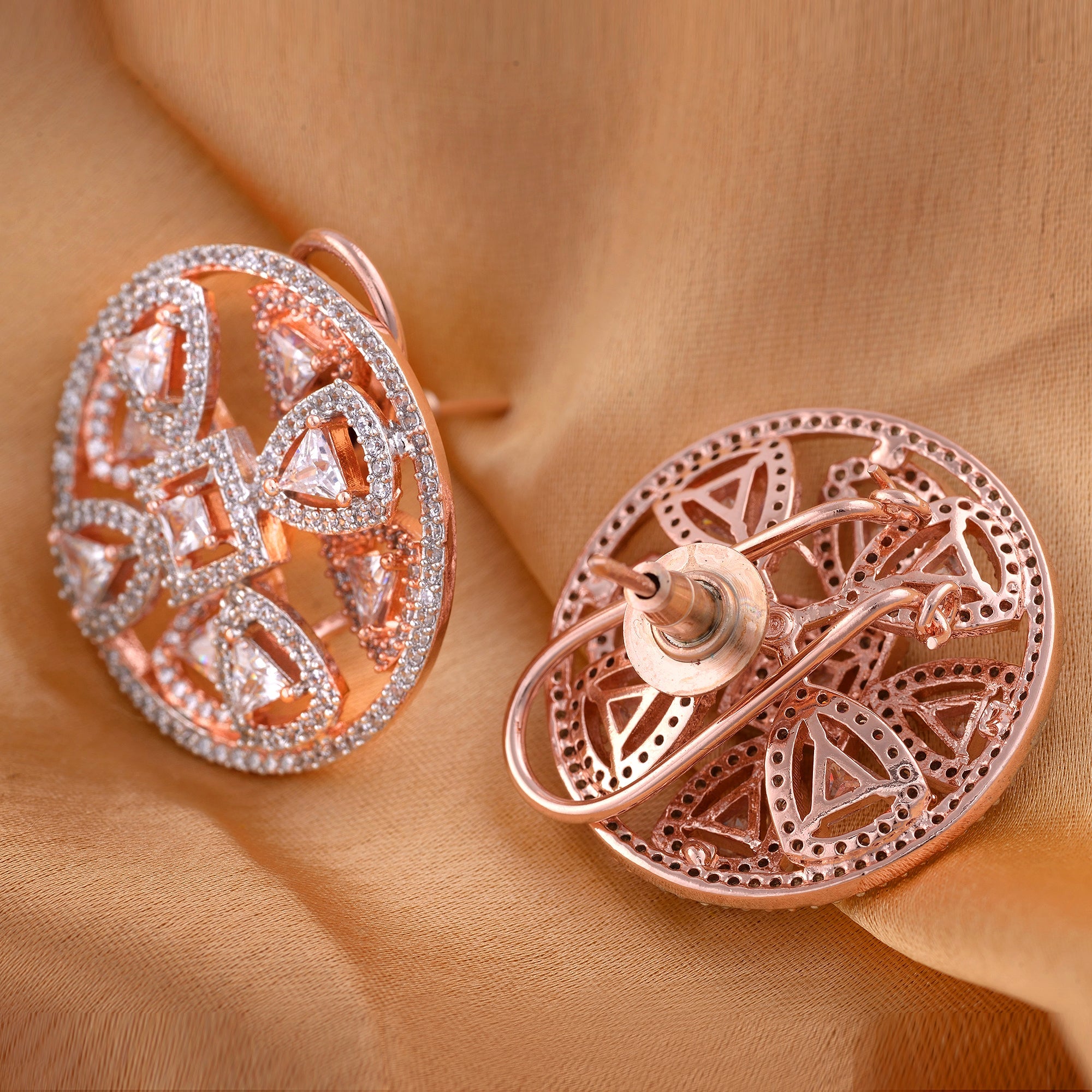 Stylish Party Wear Rose Gold Plated Ad Studded Handcrafted Earrings With Clip for Women and Girls