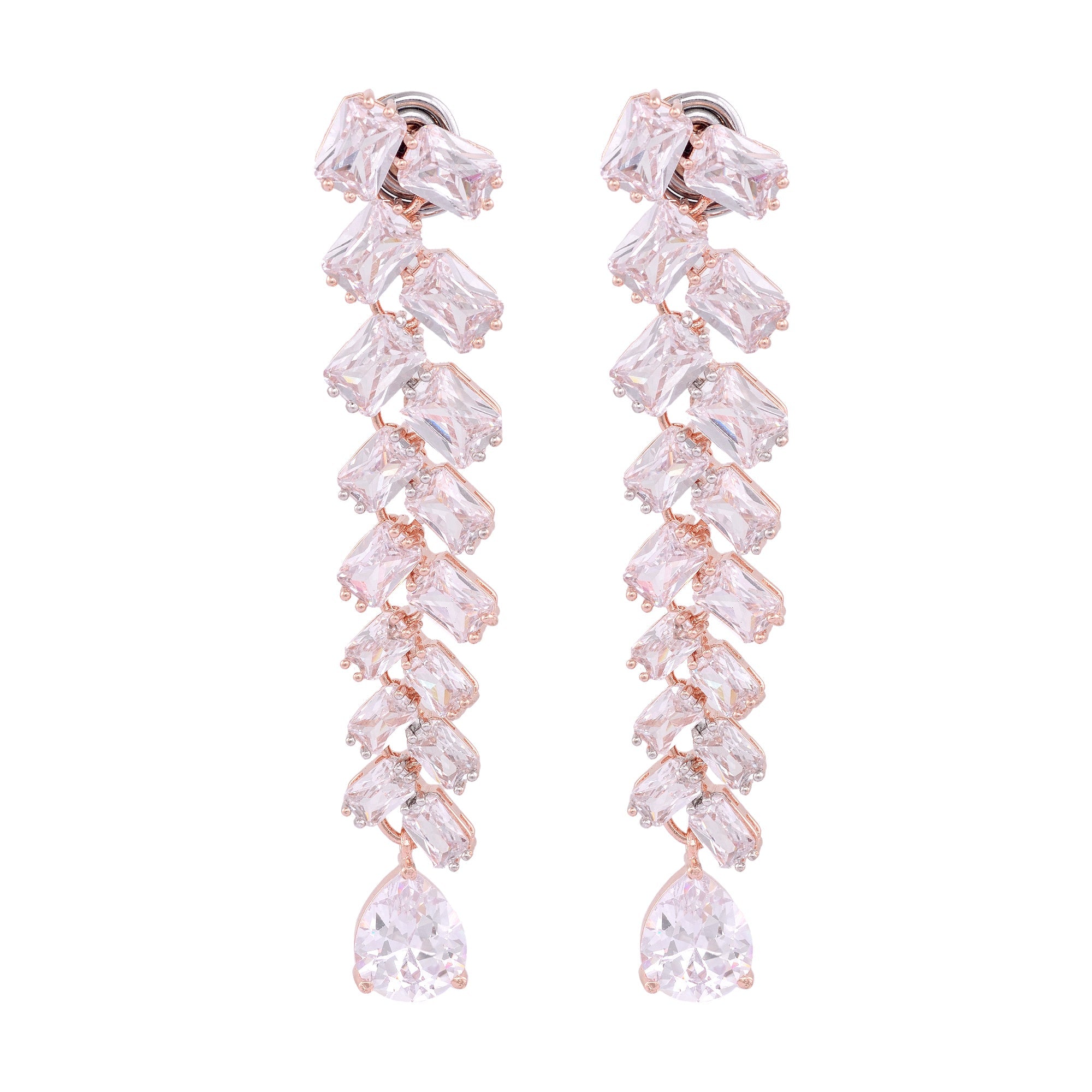 Rose Gold Plated Ad Studded Handcrafted Dropdown Earrings for Women and Girls