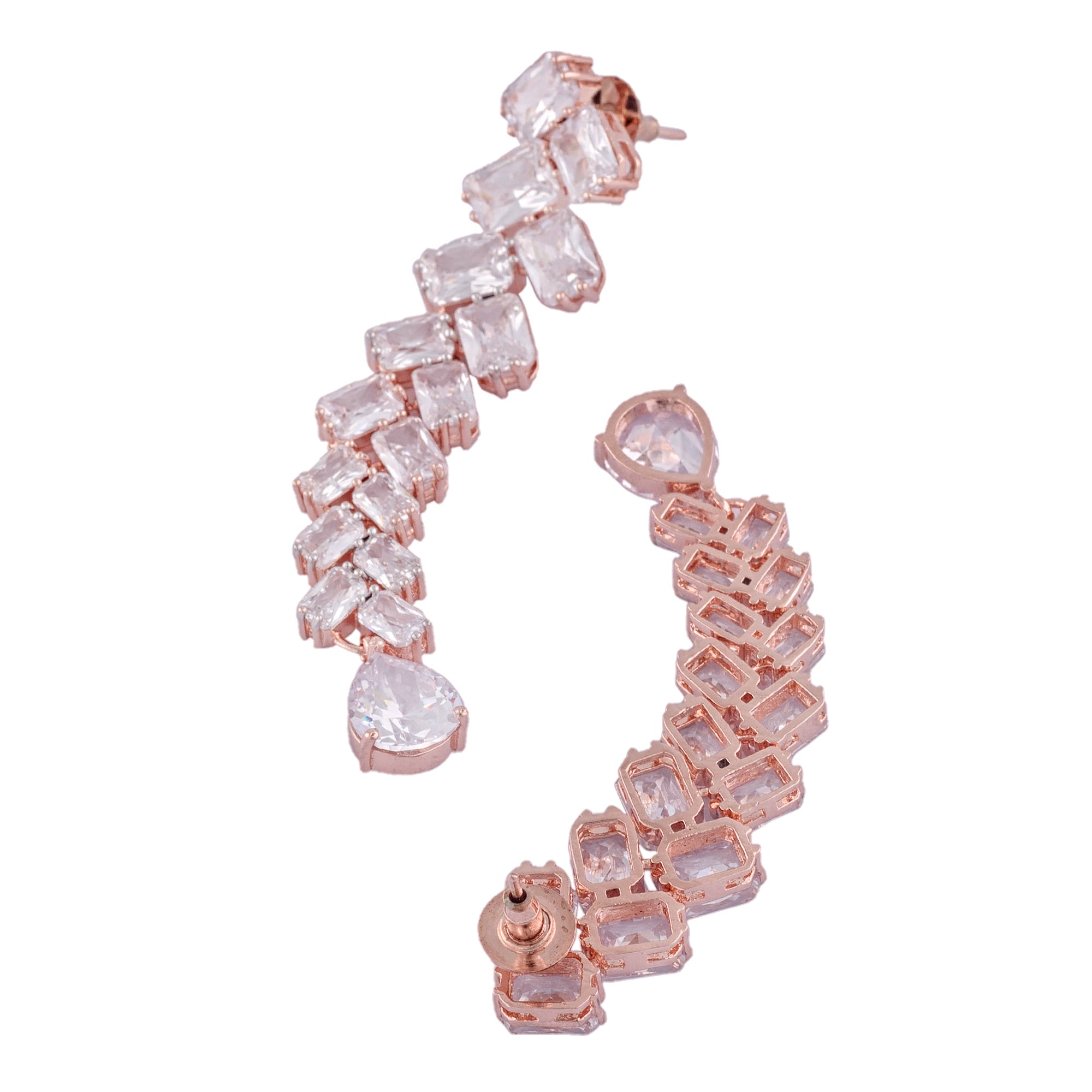 Rose Gold Plated Ad Studded Handcrafted Dropdown Earrings for Women and Girls