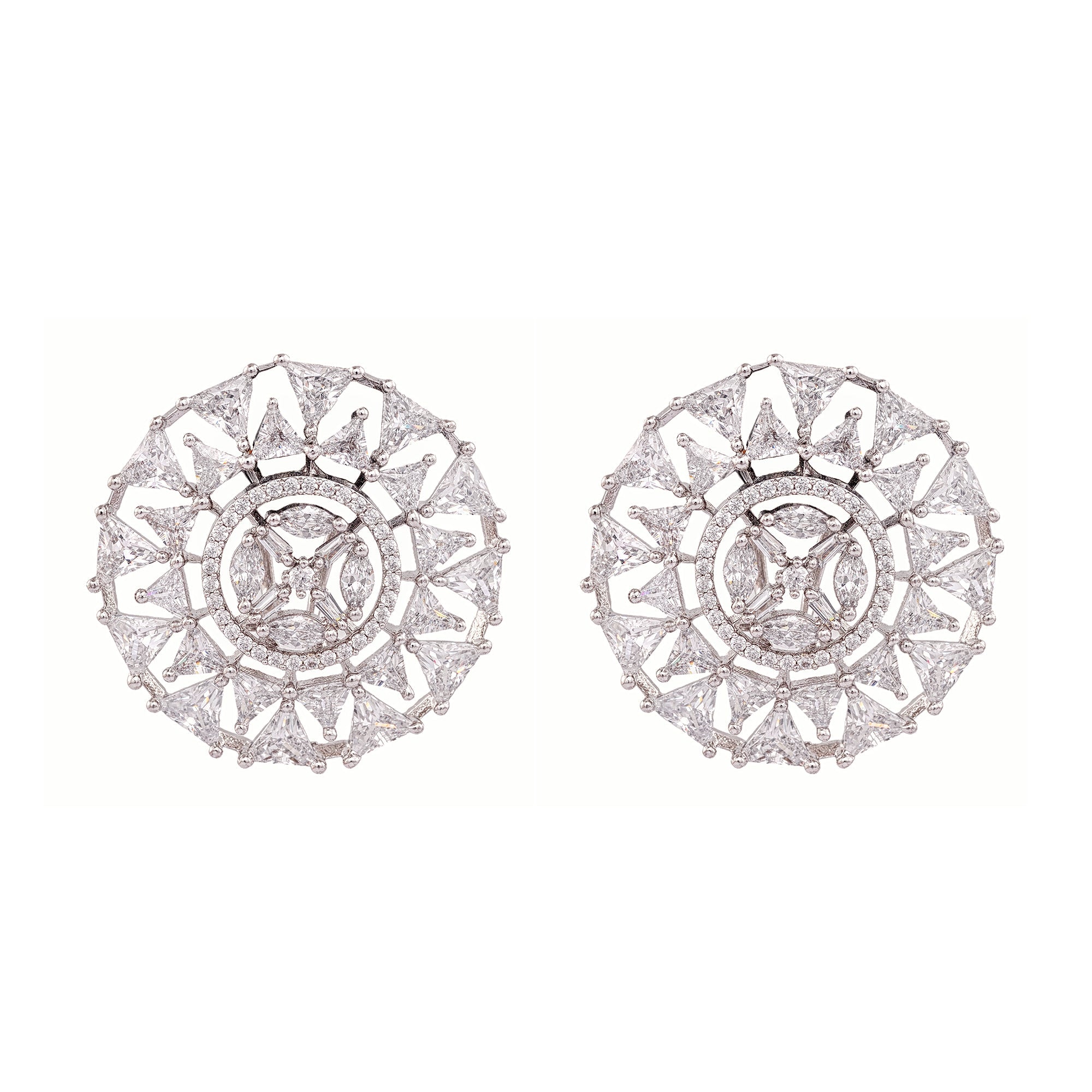 White Rhodium Plated American Diamond Studded Handcrafted Earrings for Women and Girls