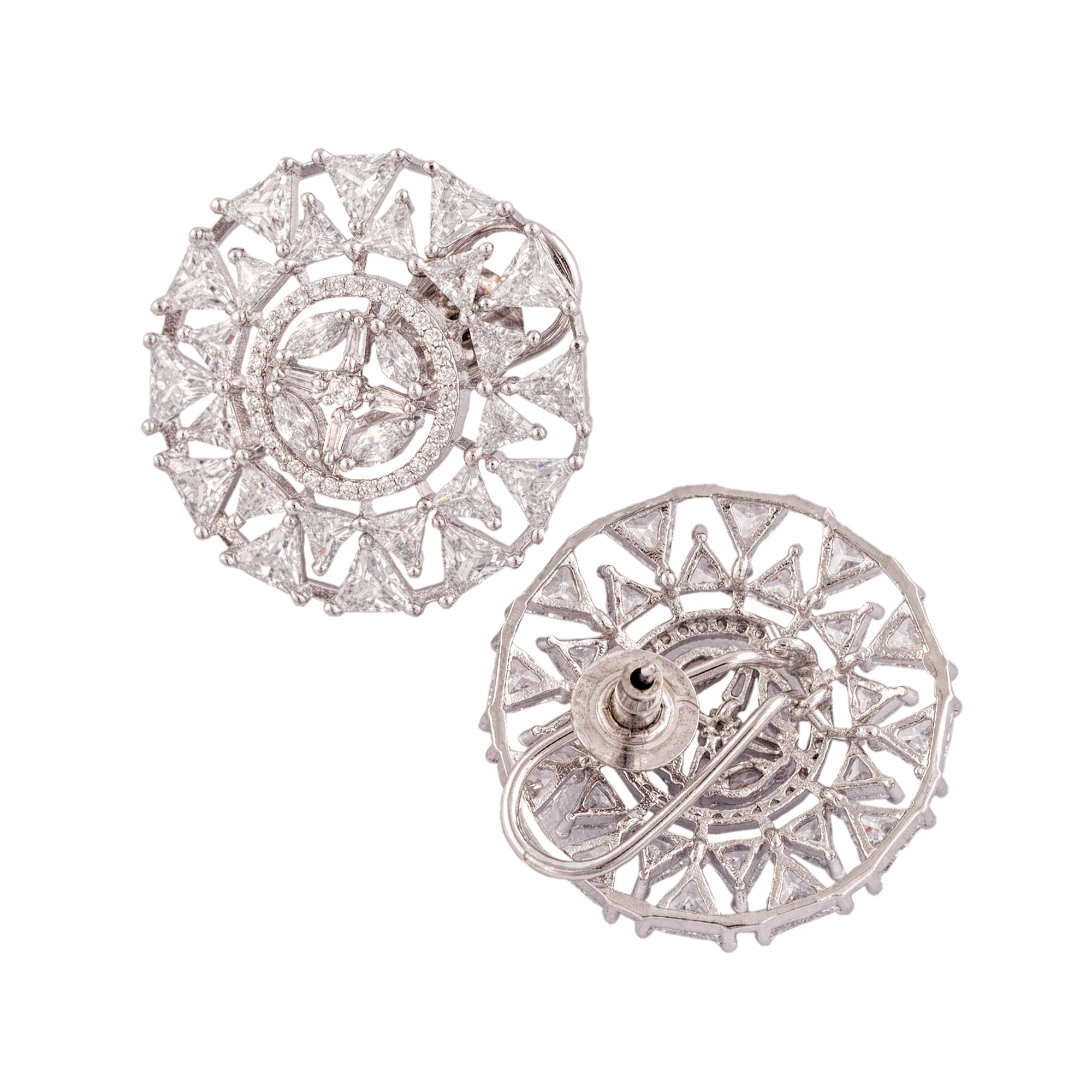 White Rhodium Plated American Diamond Studded Handcrafted Earrings for Women and Girls