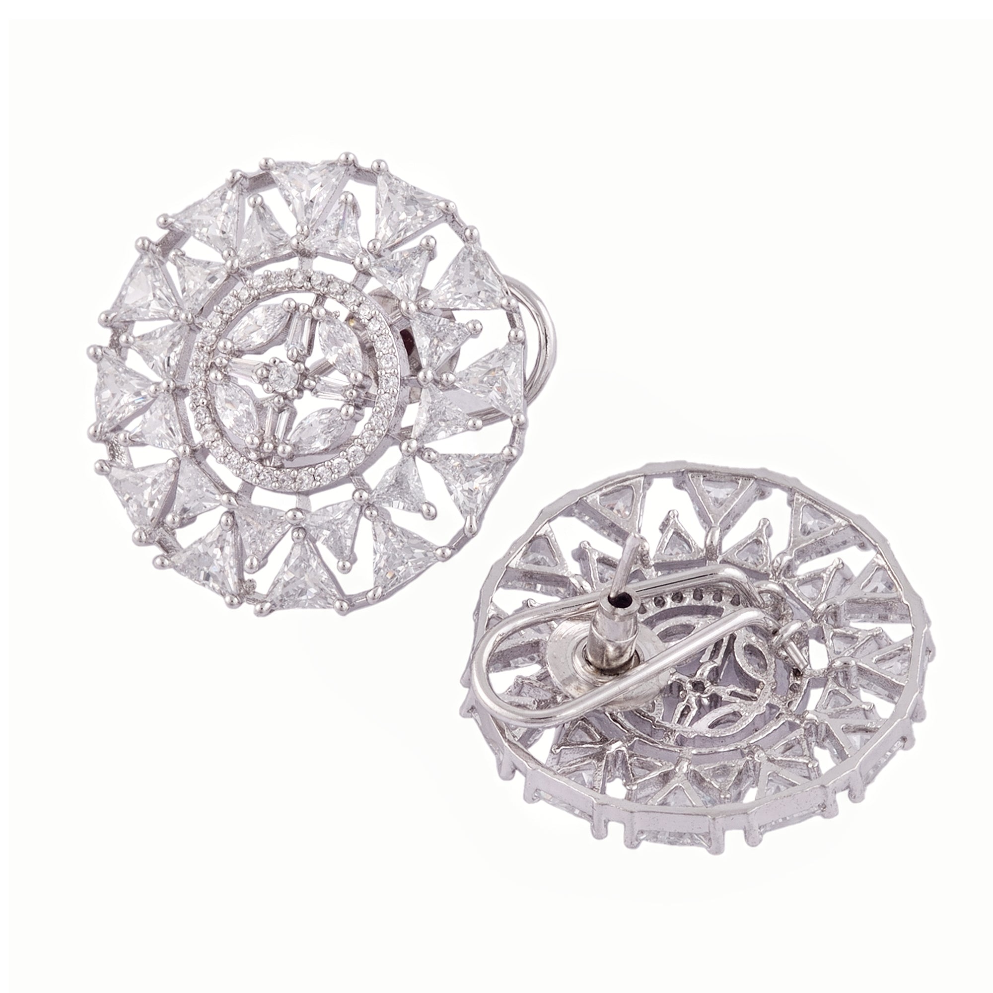 White Rhodium Plated American Diamond Studded Handcrafted Earrings for Women and Girls