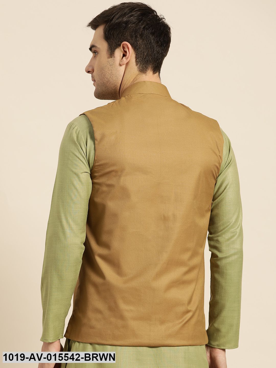 Men's Cotton Blend Brown Solid Nehru Jacket - Final Clearance Sale